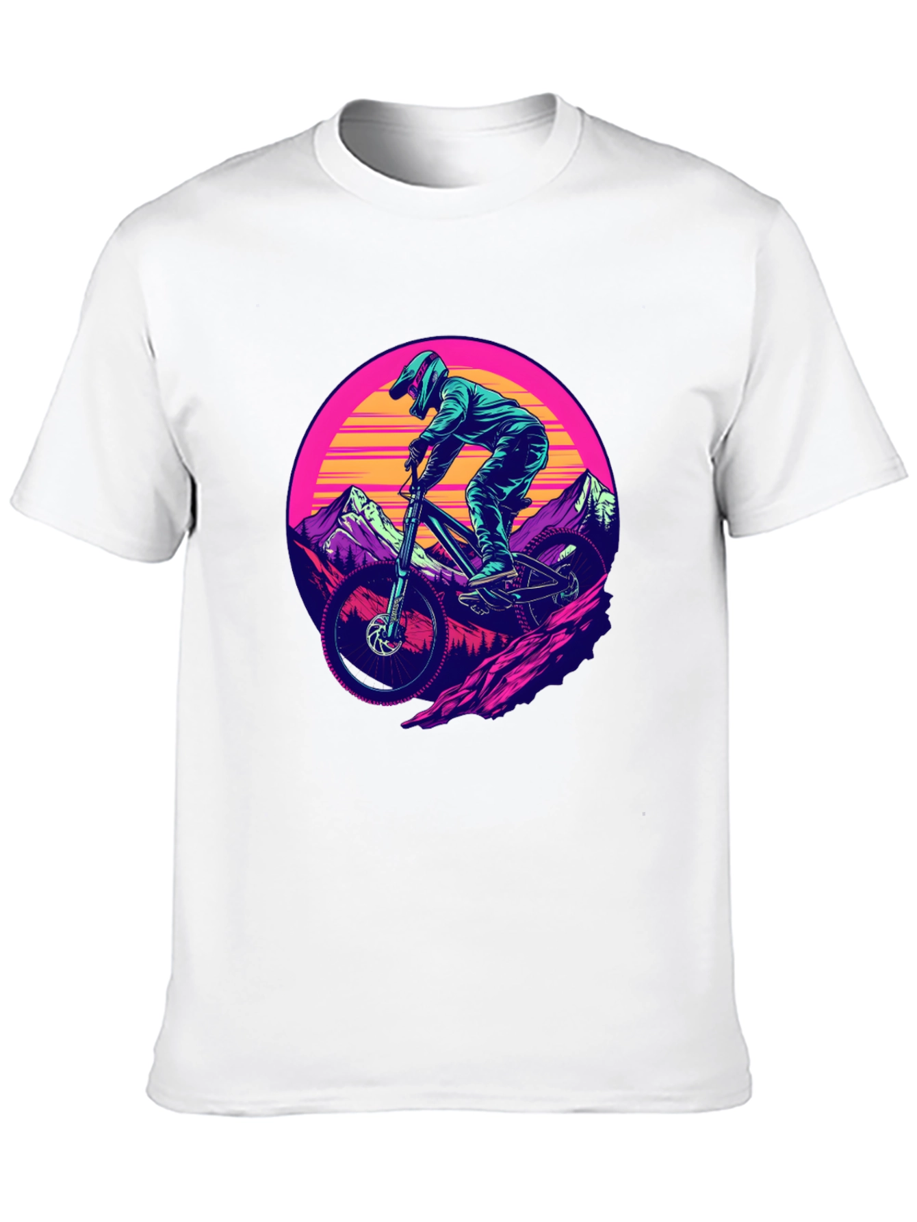 Mountain Biker T-Shirt - Retro Sunset Design