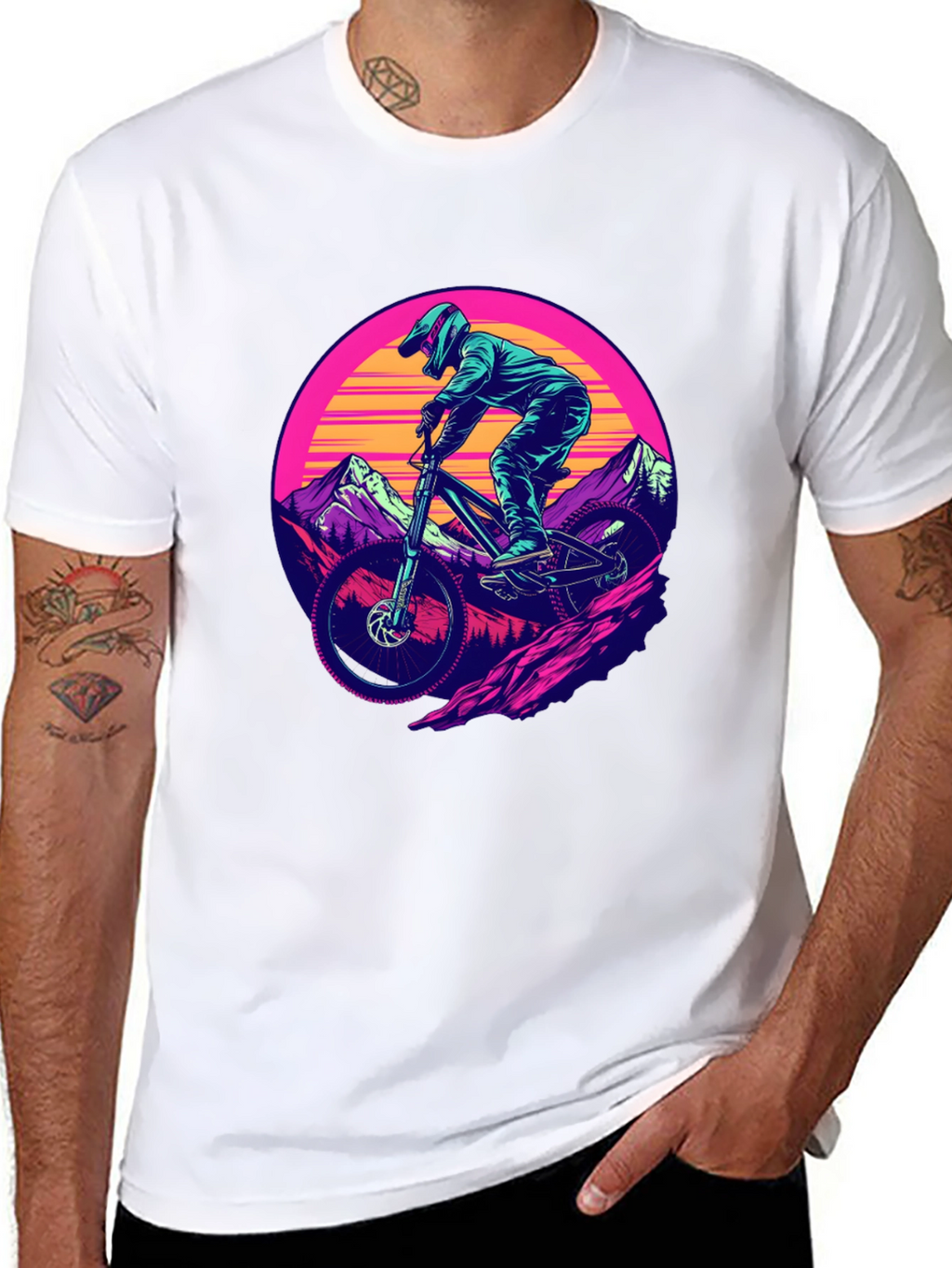 Mountain Biker T-Shirt - Retro Sunset Design