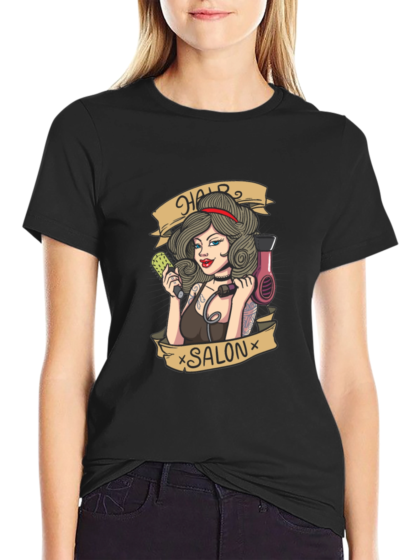 Hair Salon Tattoo Style Graphic T-Shirt