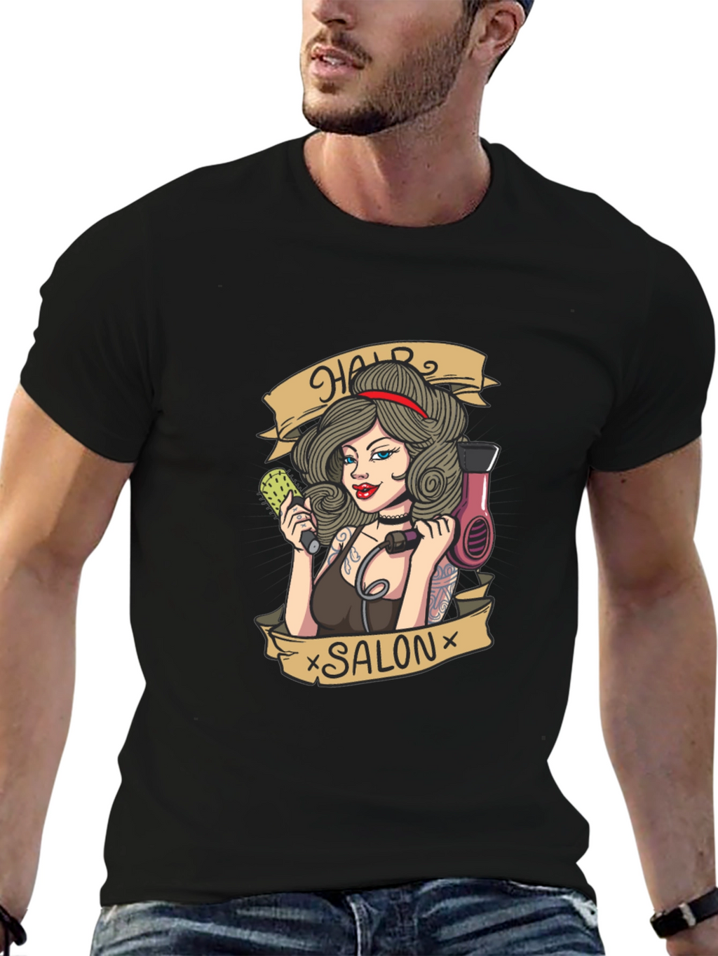 Hair Salon Tattoo Style Graphic T-Shirt