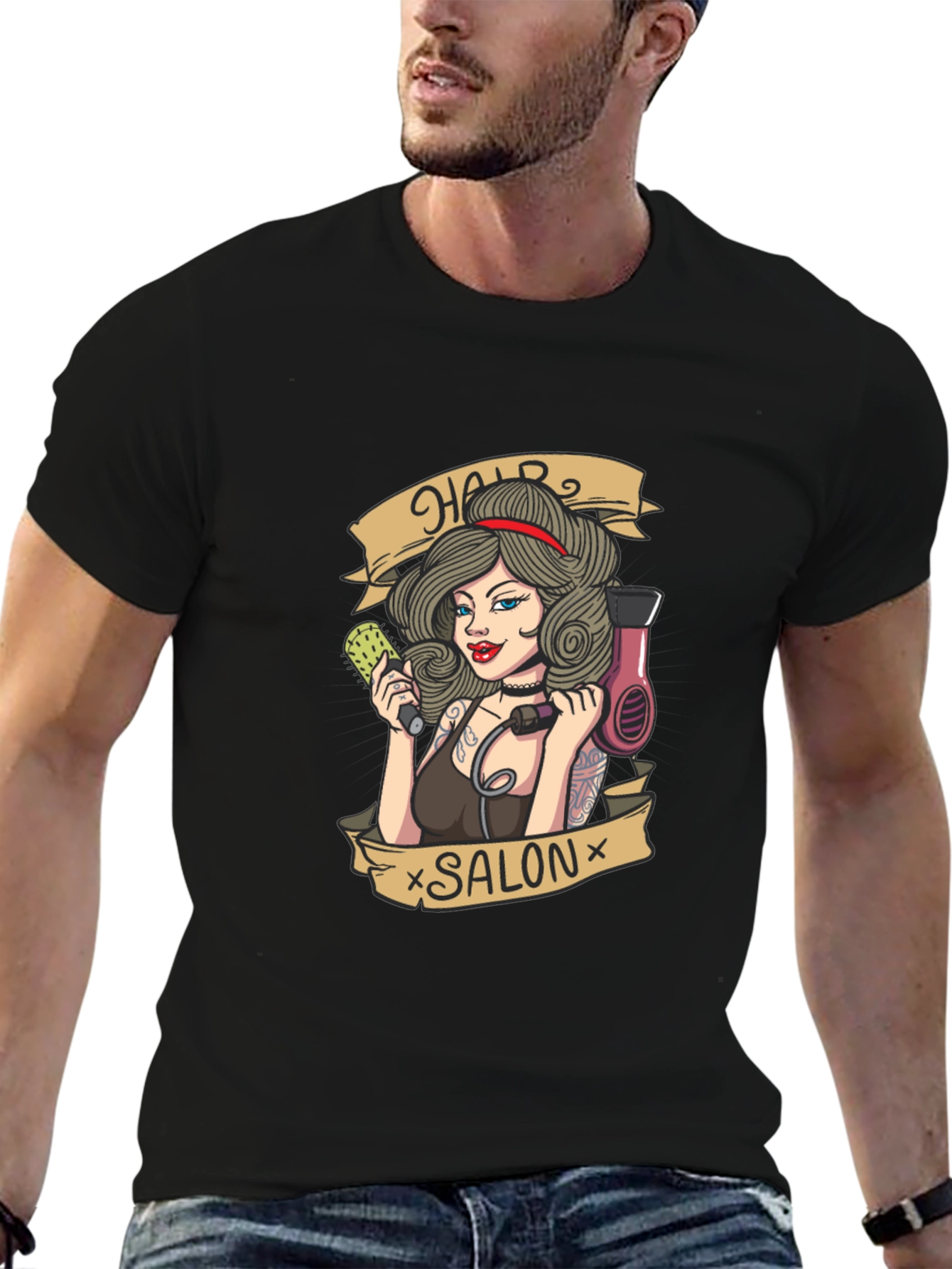 Hair Salon Tattoo Style Graphic T-Shirt