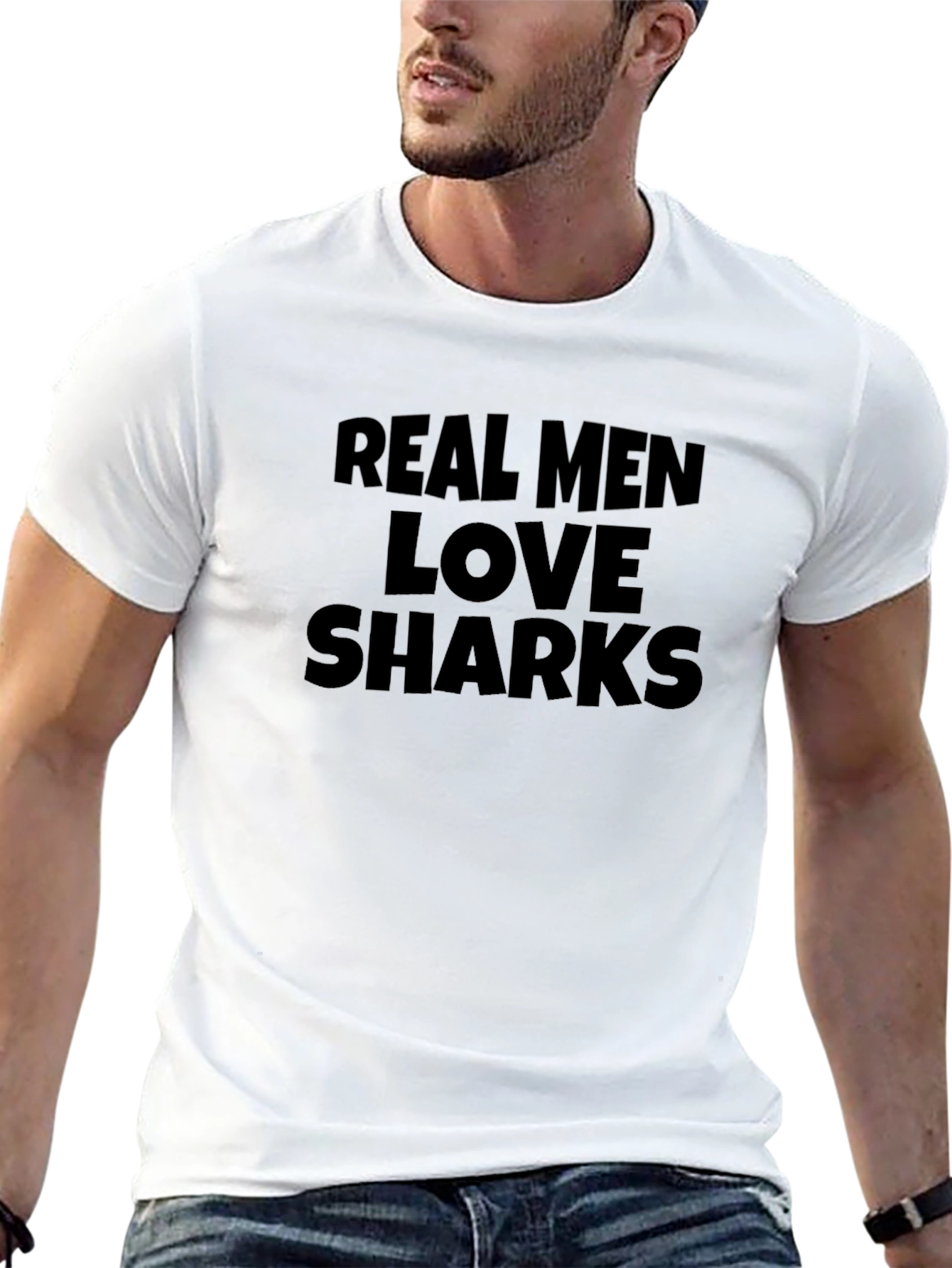 Real Men Love Sharks Graphic Tee - Black