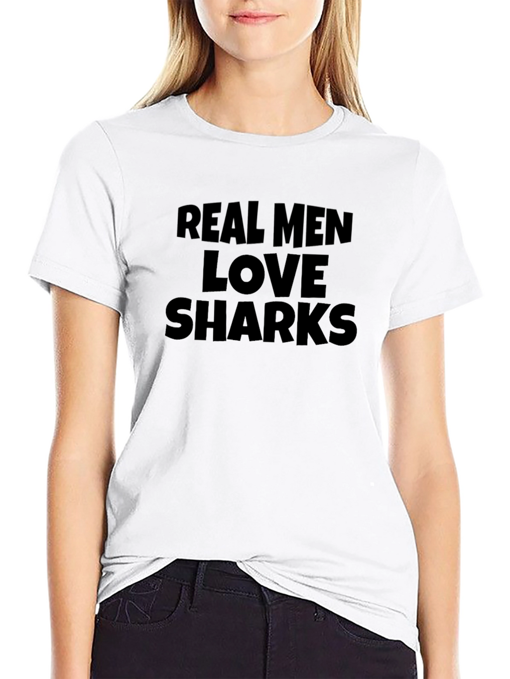 Real Men Love Sharks Graphic Tee - Black