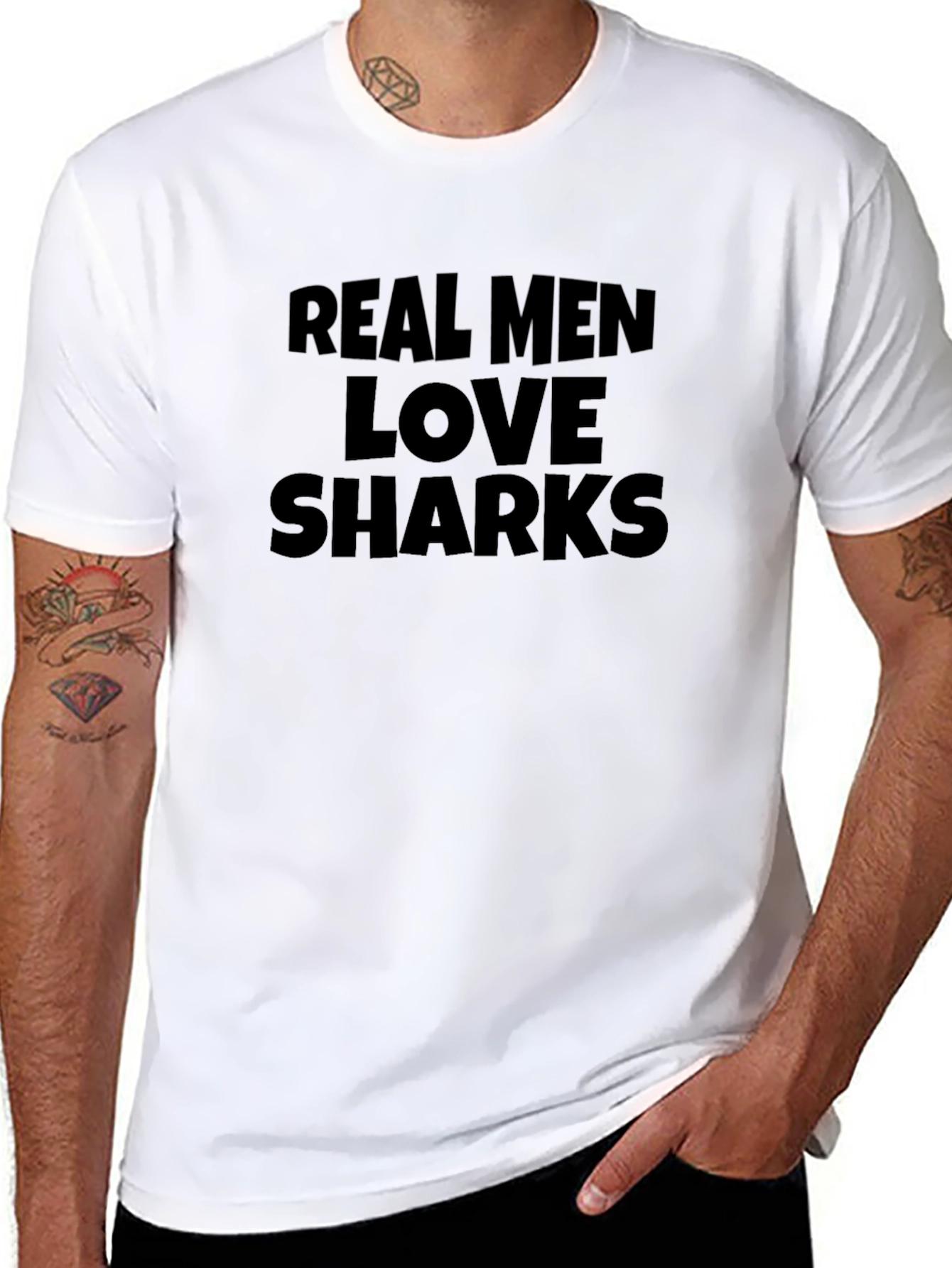 Real Men Love Sharks Graphic Tee - Black