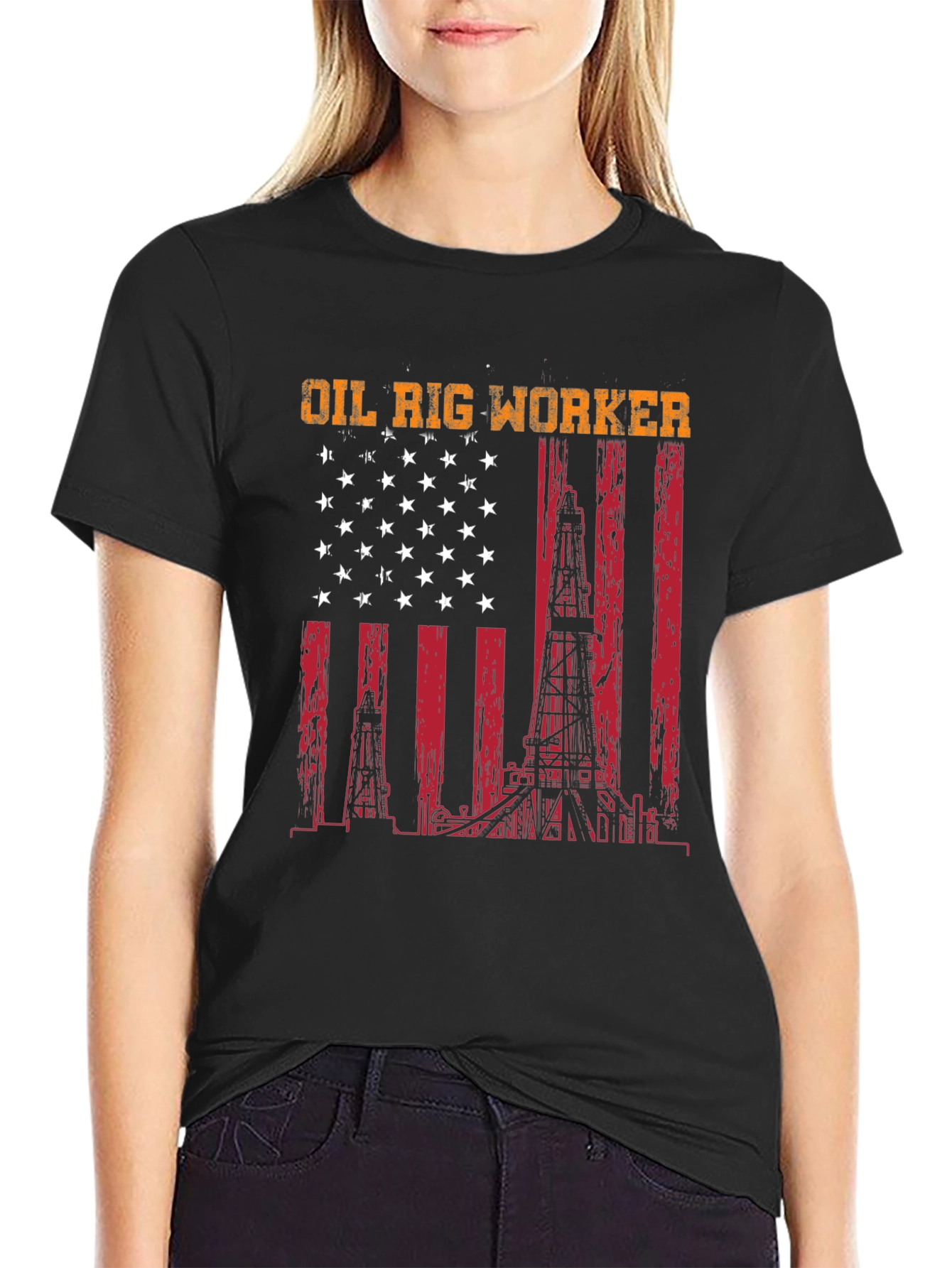 Oil Rig Worker American Flag T-Shirt