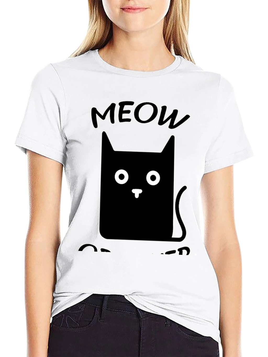 Meow Cat T-Shirt Cute Cat Graphic Tee Black Shirt