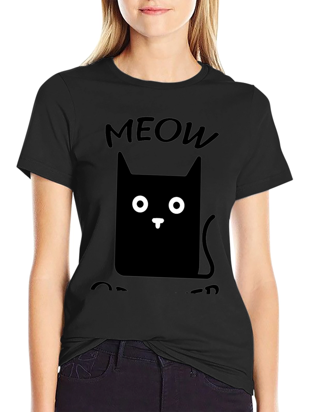 Meow Cat T-Shirt Cute Cat Graphic Tee Black Shirt