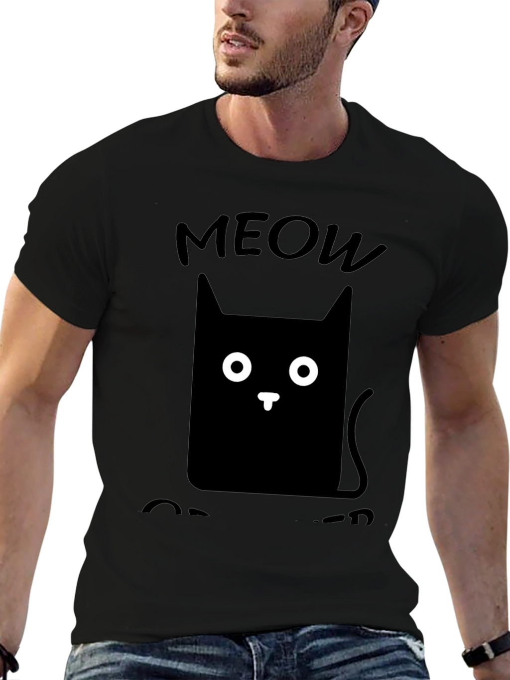 Meow Cat T-Shirt Cute Cat Graphic Tee Black Shirt
