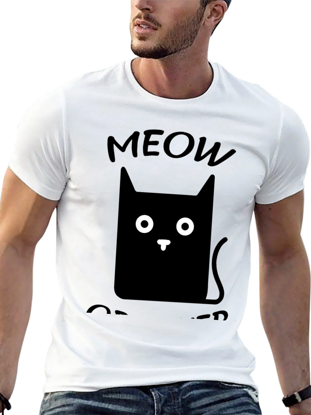 Meow Cat T-Shirt Cute Cat Graphic Tee Black Shirt