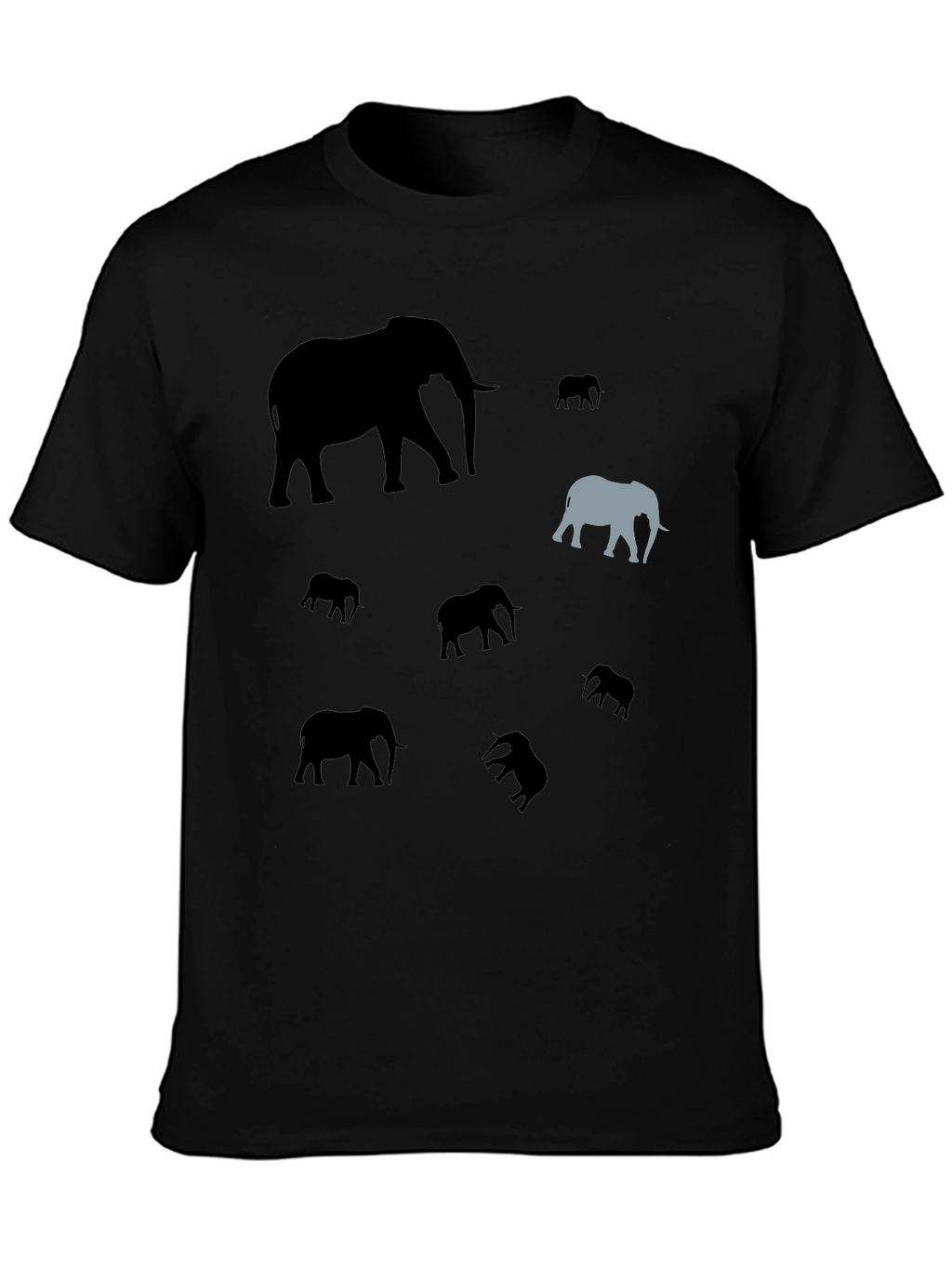 Elephant Pattern Black T-Shirt - Unique Design