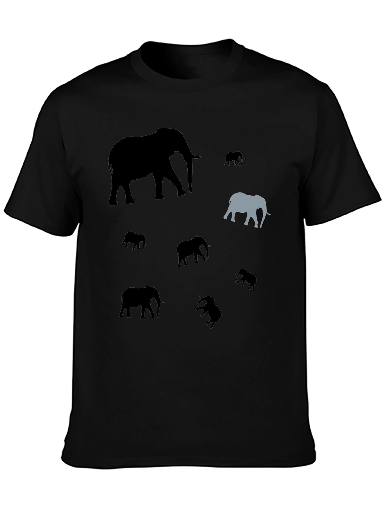 Elephant Pattern Black T-Shirt - Unique Design
