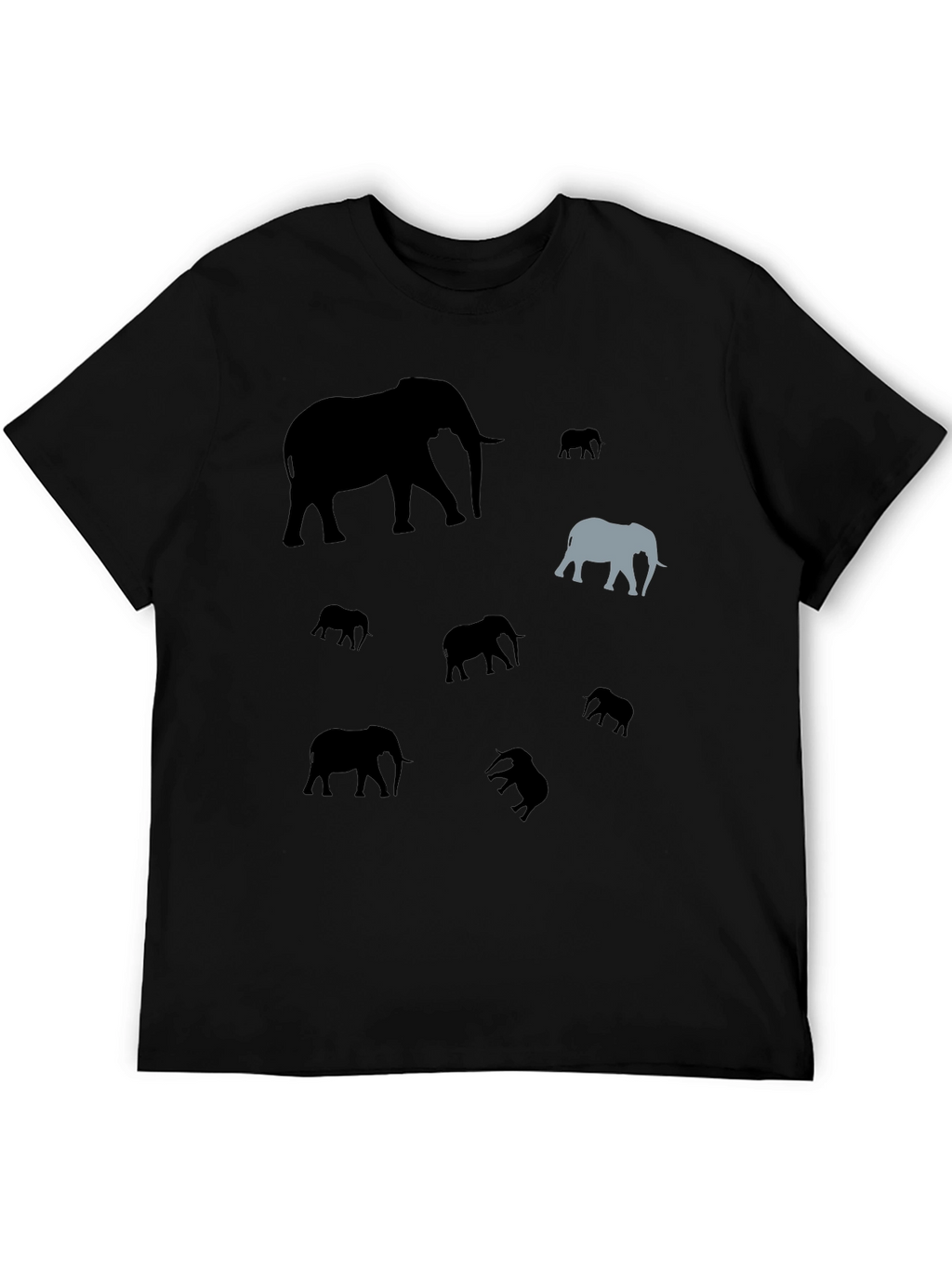 Elephant Pattern Black T-Shirt - Unique Design