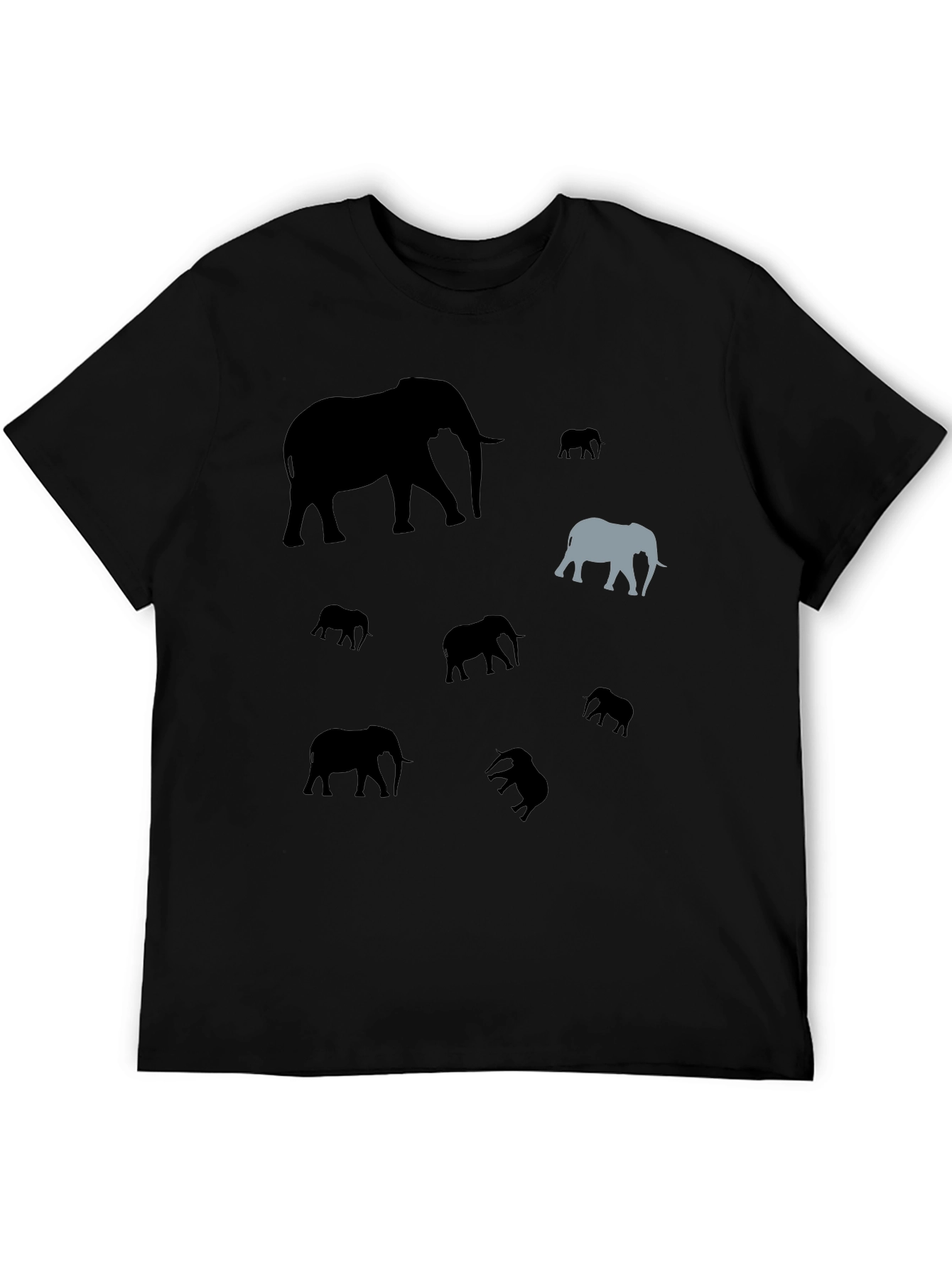 Elephant Pattern Black T-Shirt - Unique Design