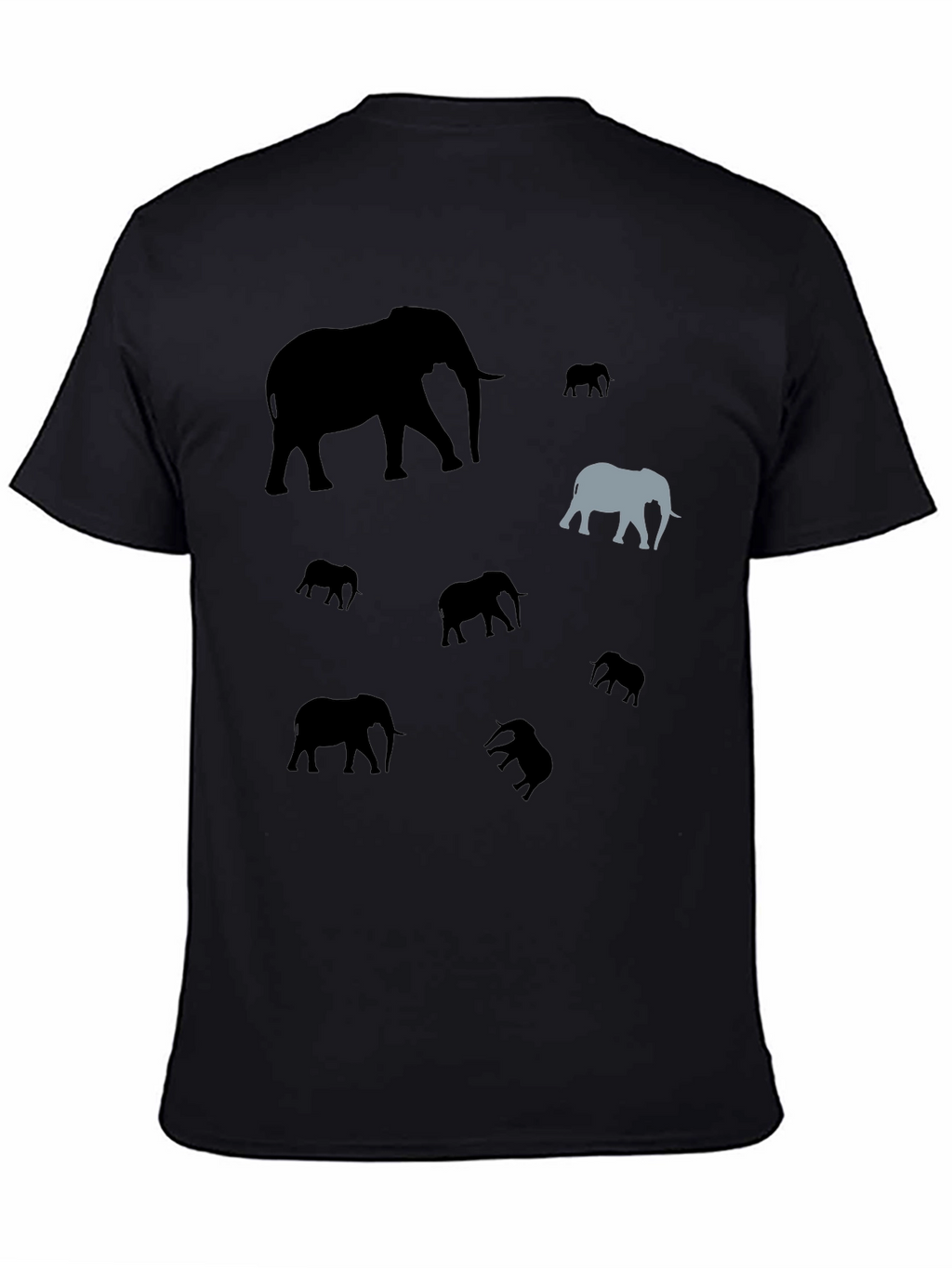 Elephant Pattern Black T-Shirt - Unique Design
