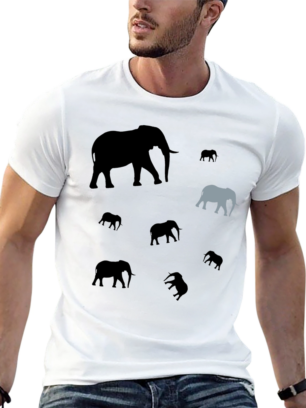 Elephant Pattern Black T-Shirt - Unique Design