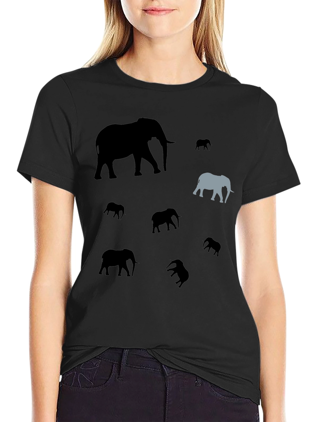 Elephant Pattern Black T-Shirt - Unique Design