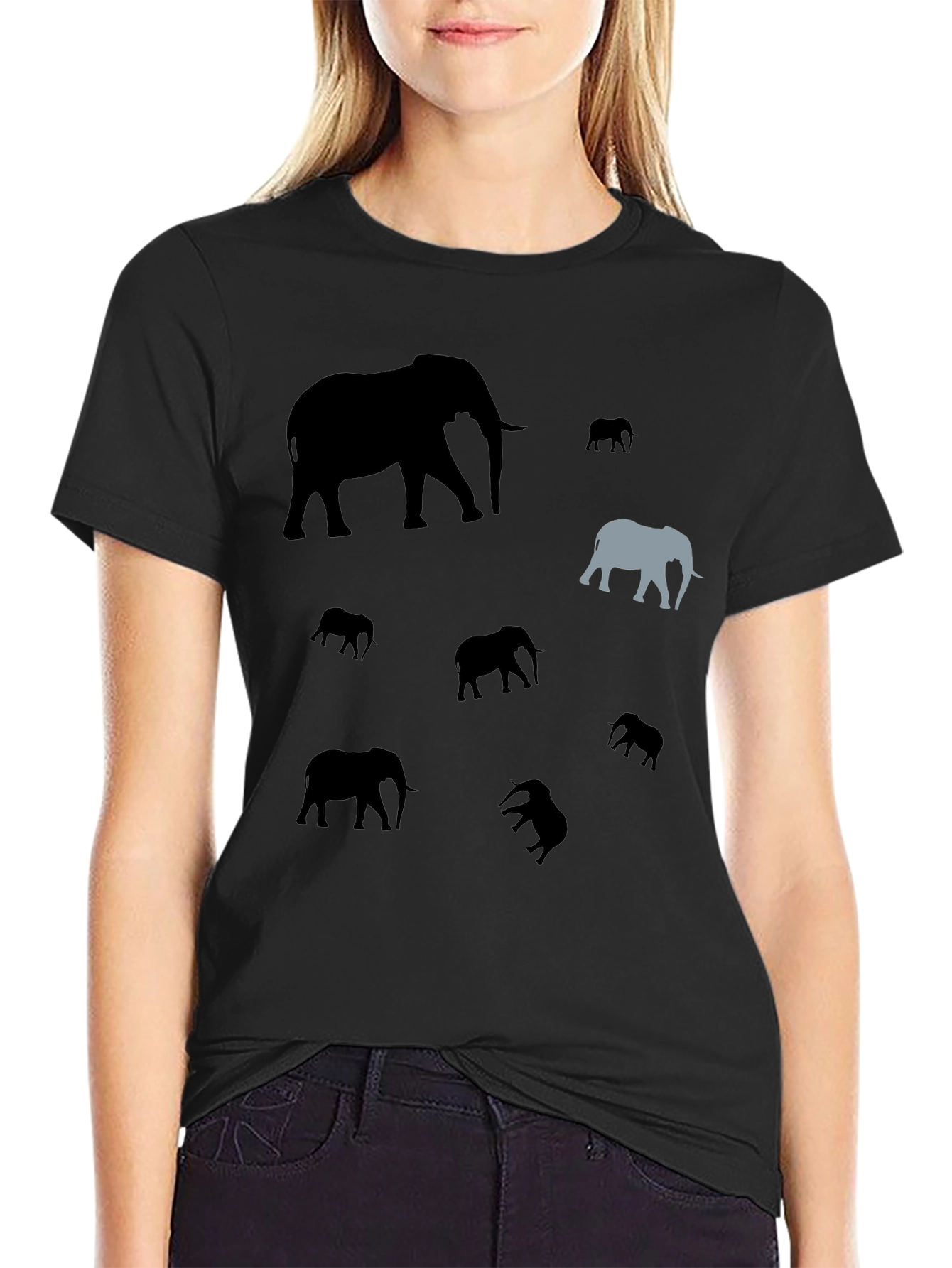 Elephant Pattern Black T-Shirt - Unique Design