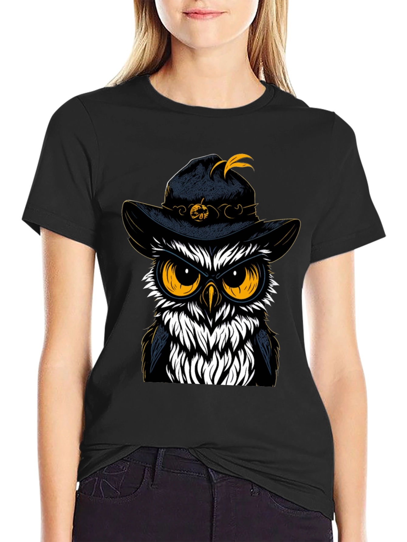 Owl in Hat Graphic Tee - Halloween Style