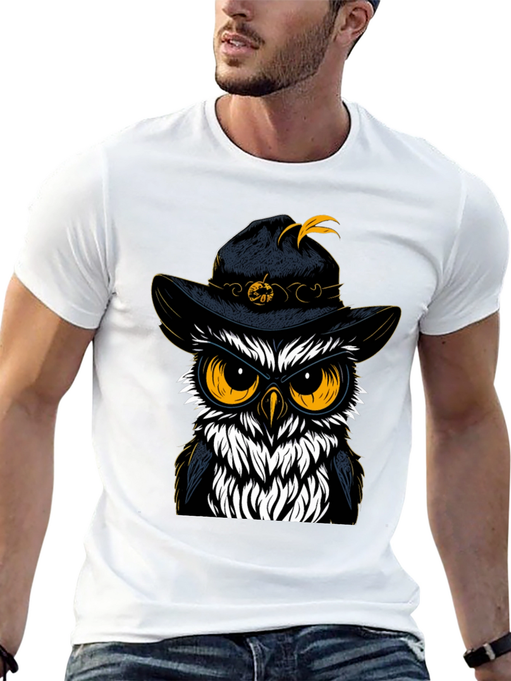 Owl in Hat Graphic Tee - Halloween Style