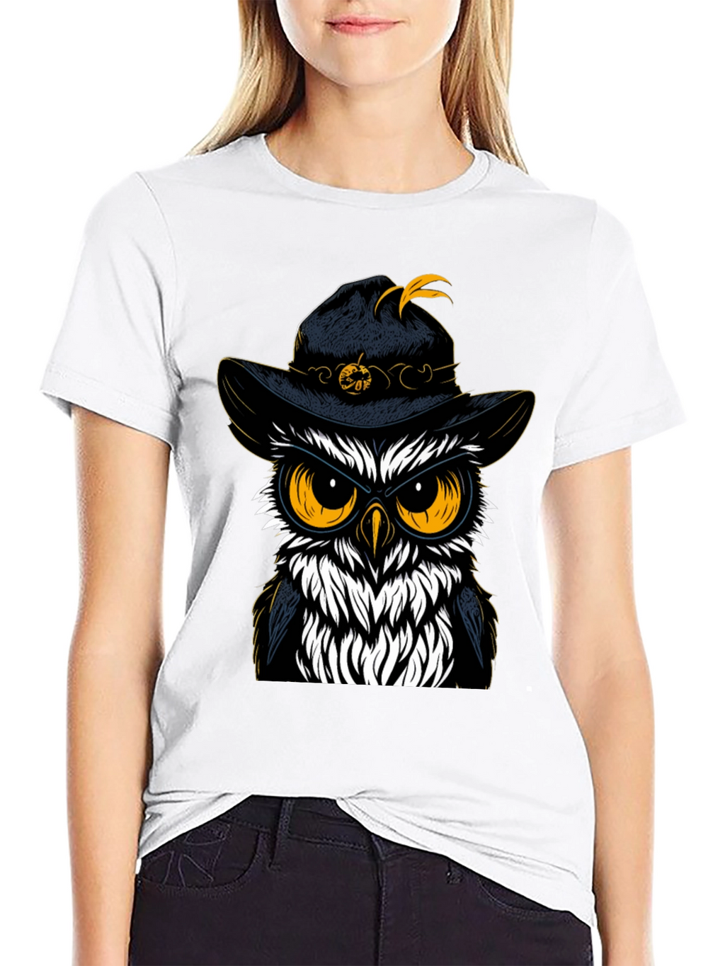 Owl in Hat Graphic Tee - Halloween Style