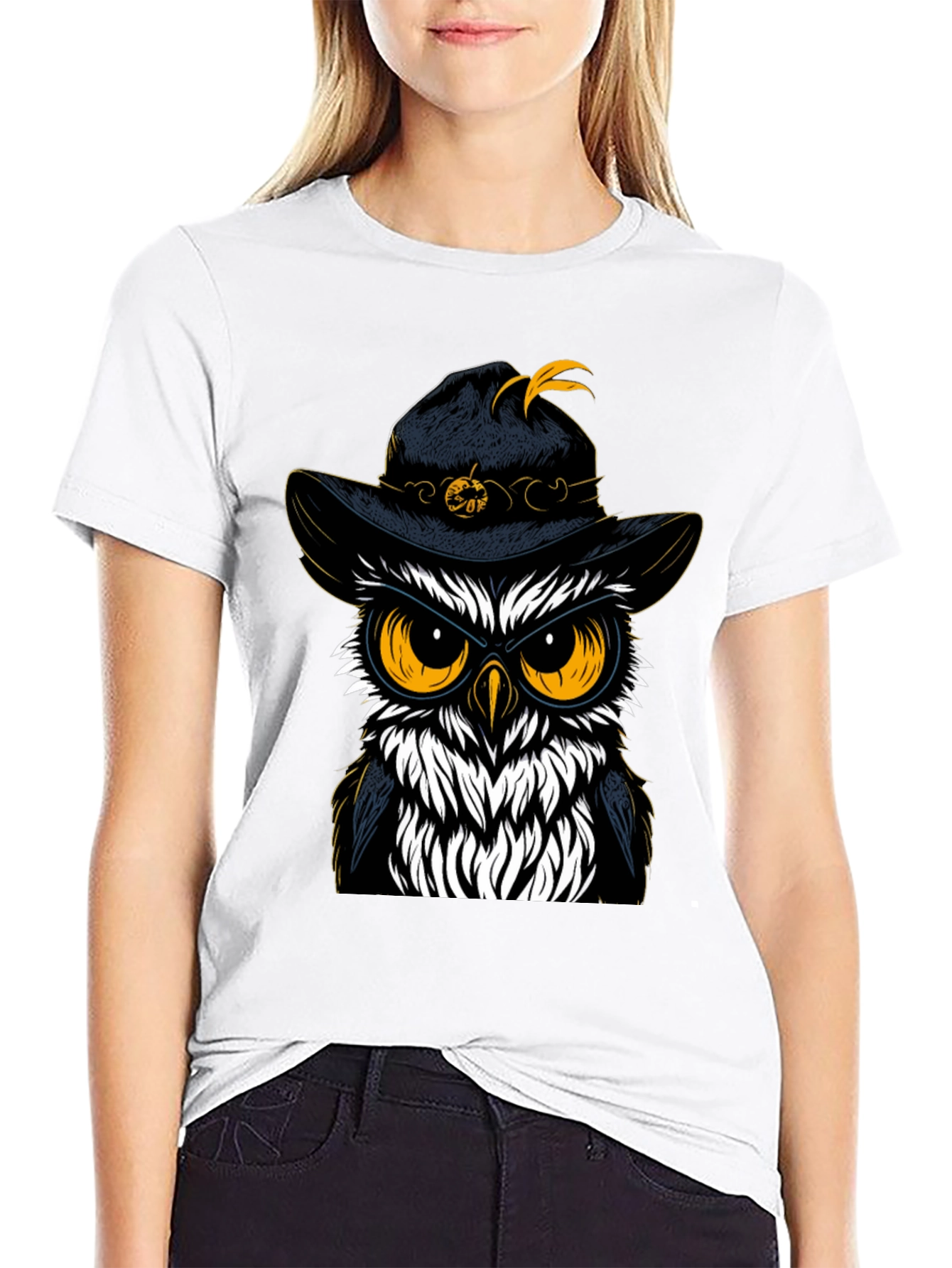 Owl in Hat Graphic Tee - Halloween Style