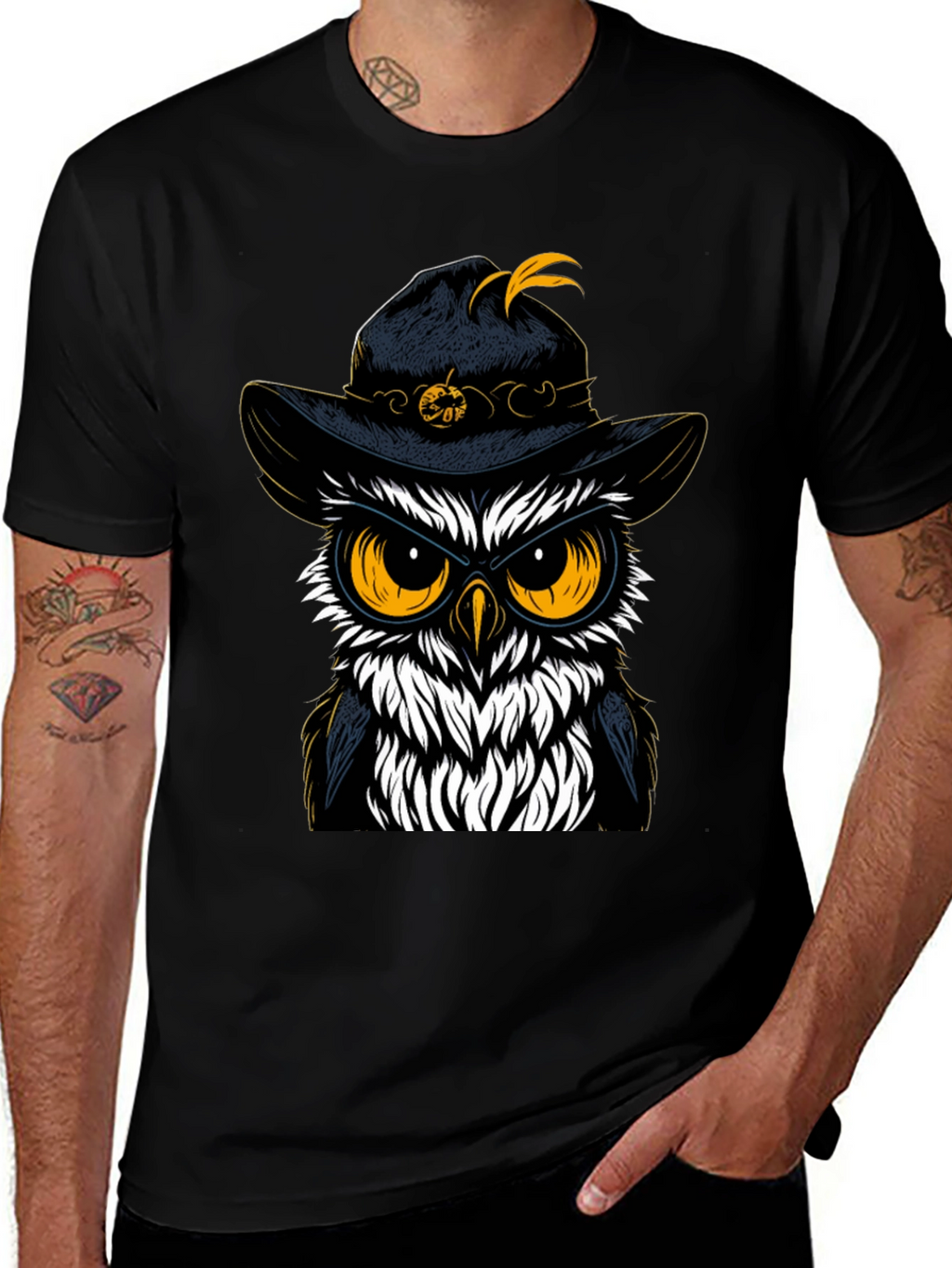Owl in Hat Graphic Tee - Halloween Style