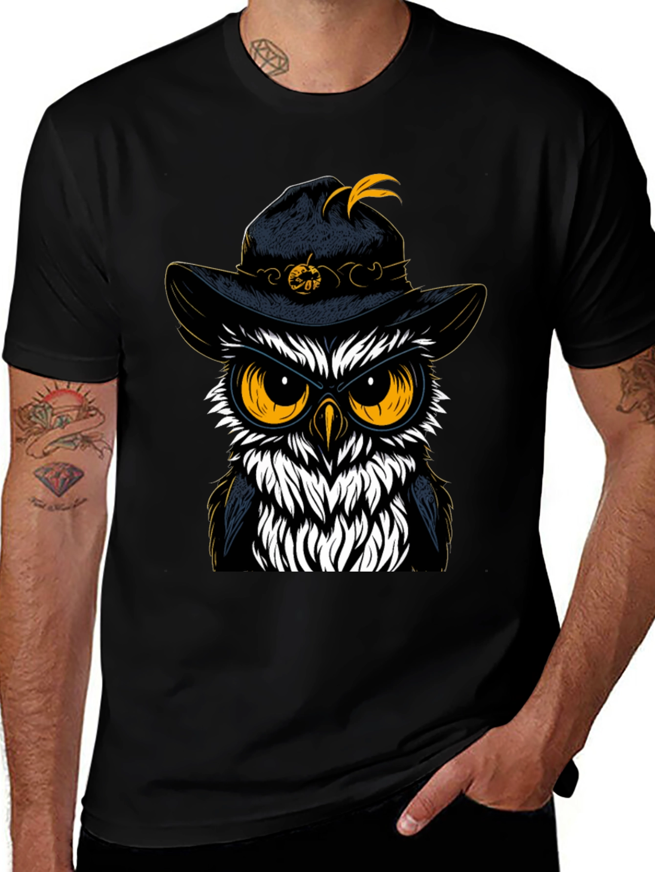 Owl in Hat Graphic Tee - Halloween Style