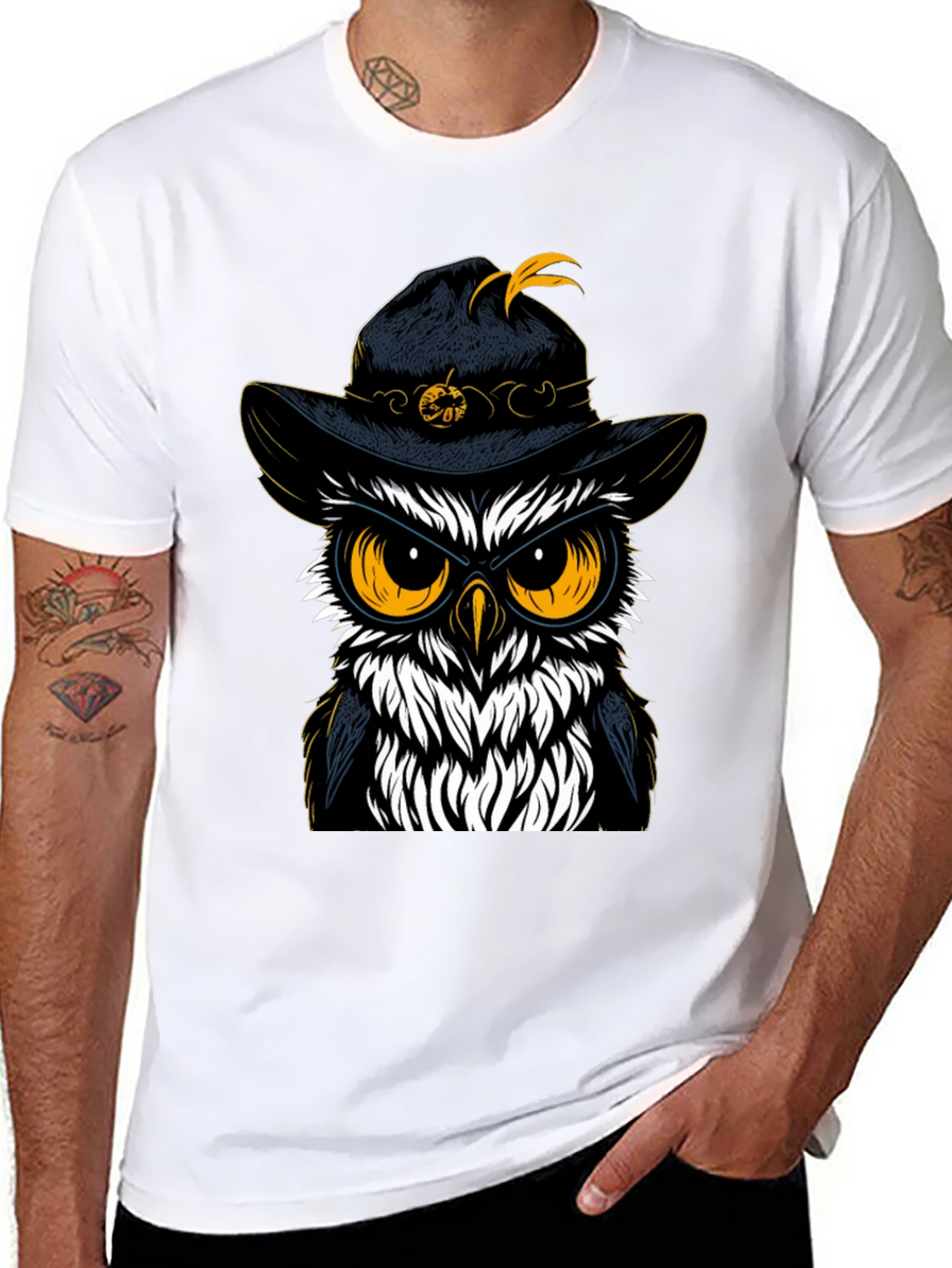 Owl in Hat Graphic Tee - Halloween Style