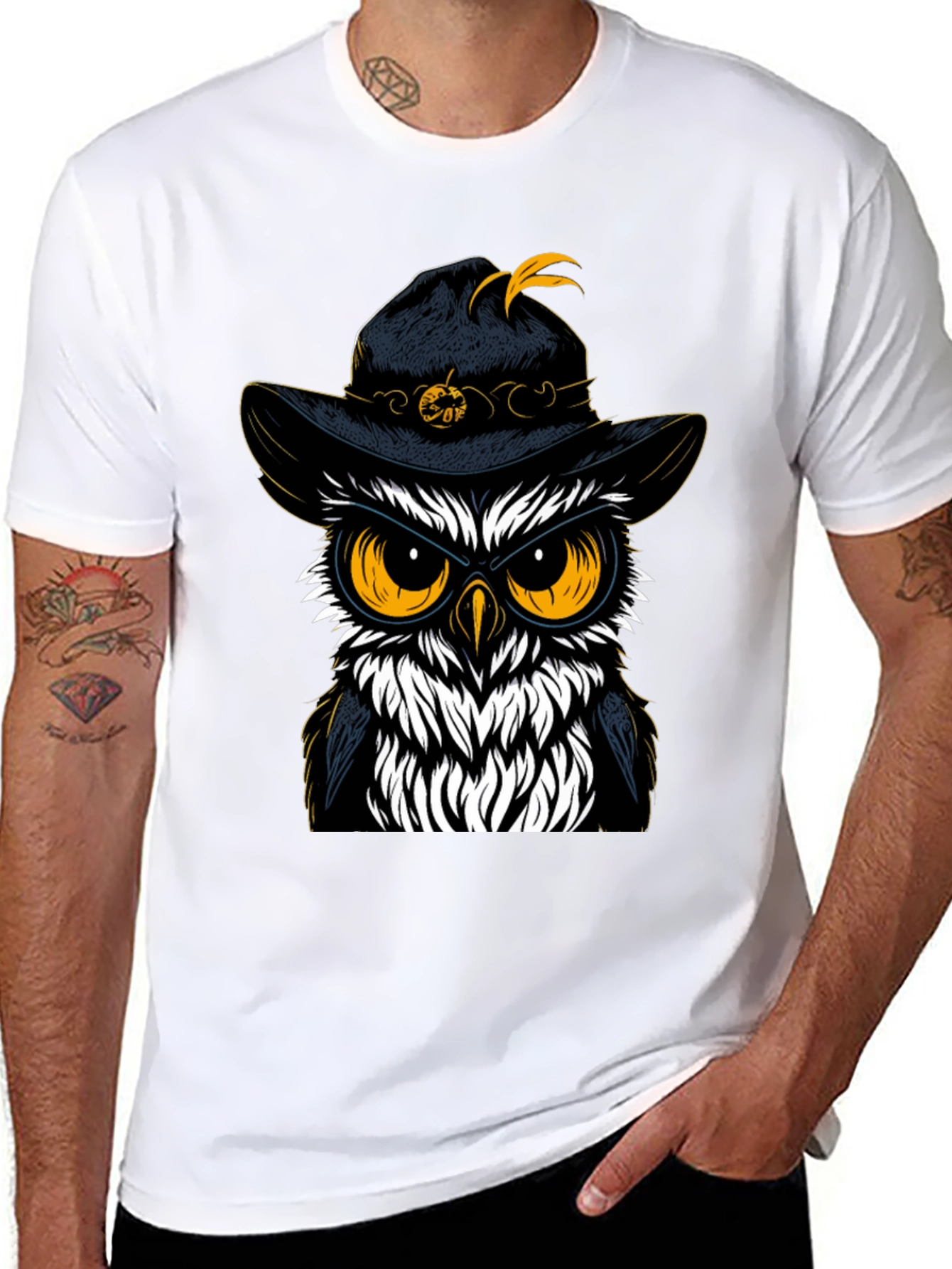 Owl in Hat Graphic Tee - Halloween Style
