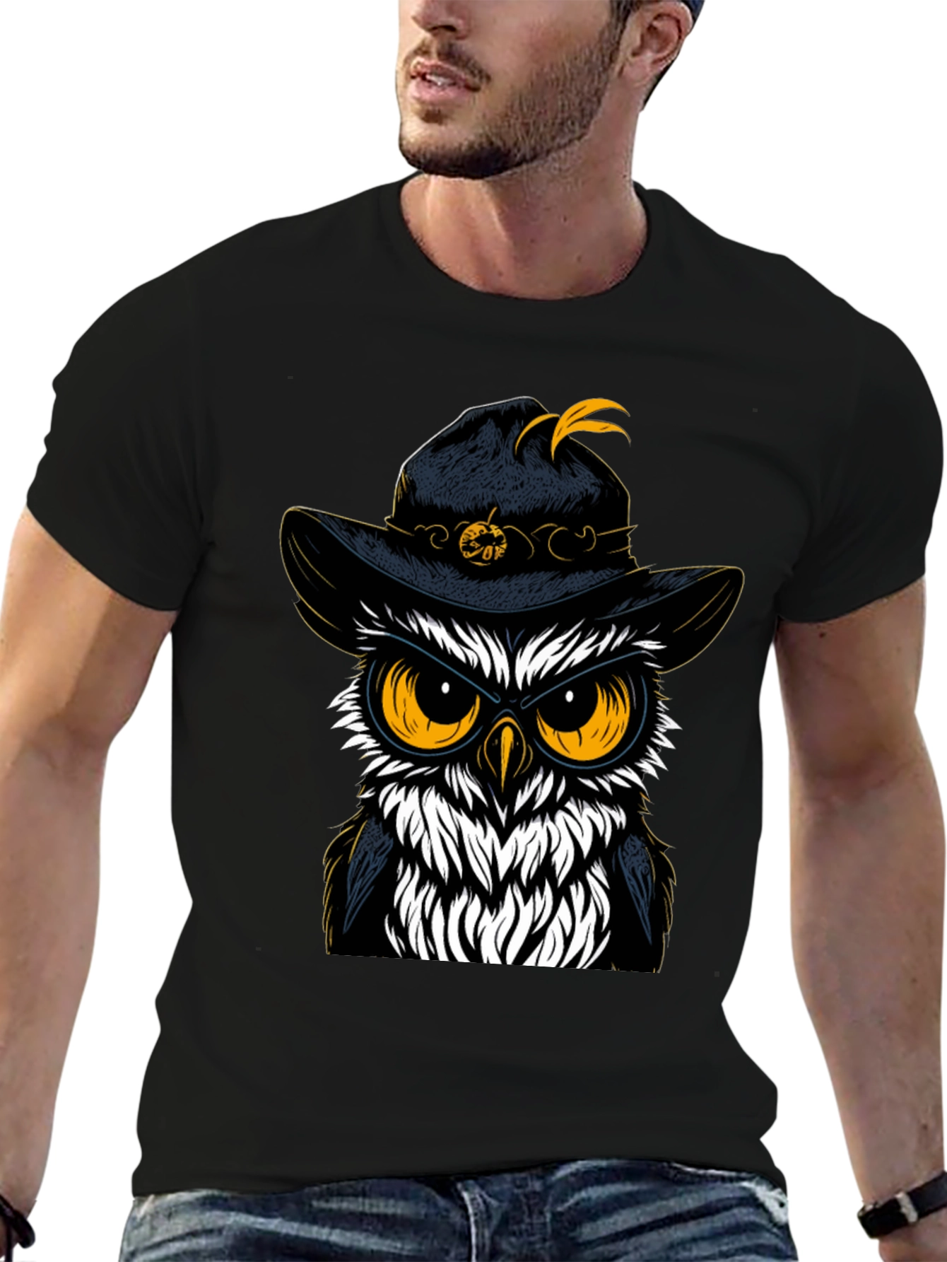 Owl in Hat Graphic Tee - Halloween Style