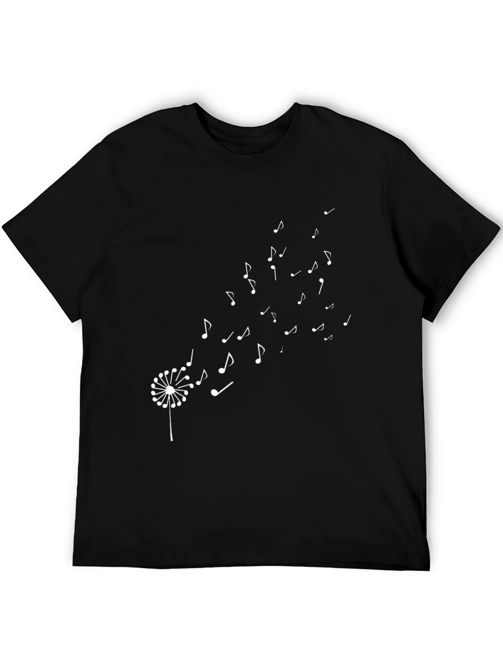 Music Notes Dandelion T-Shirt - Black Cotton Tee