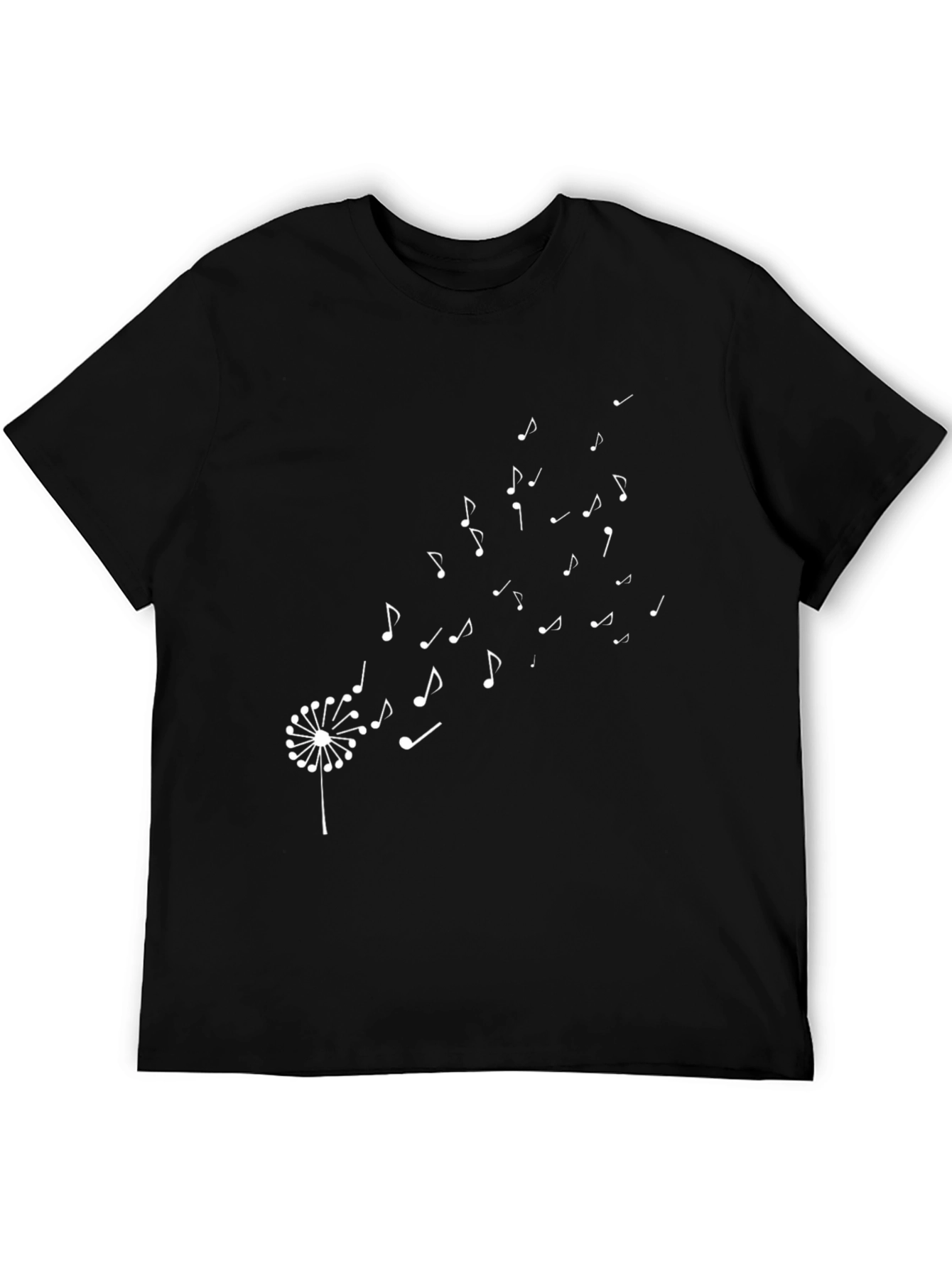 Music Notes Dandelion T-Shirt - Black Cotton Tee