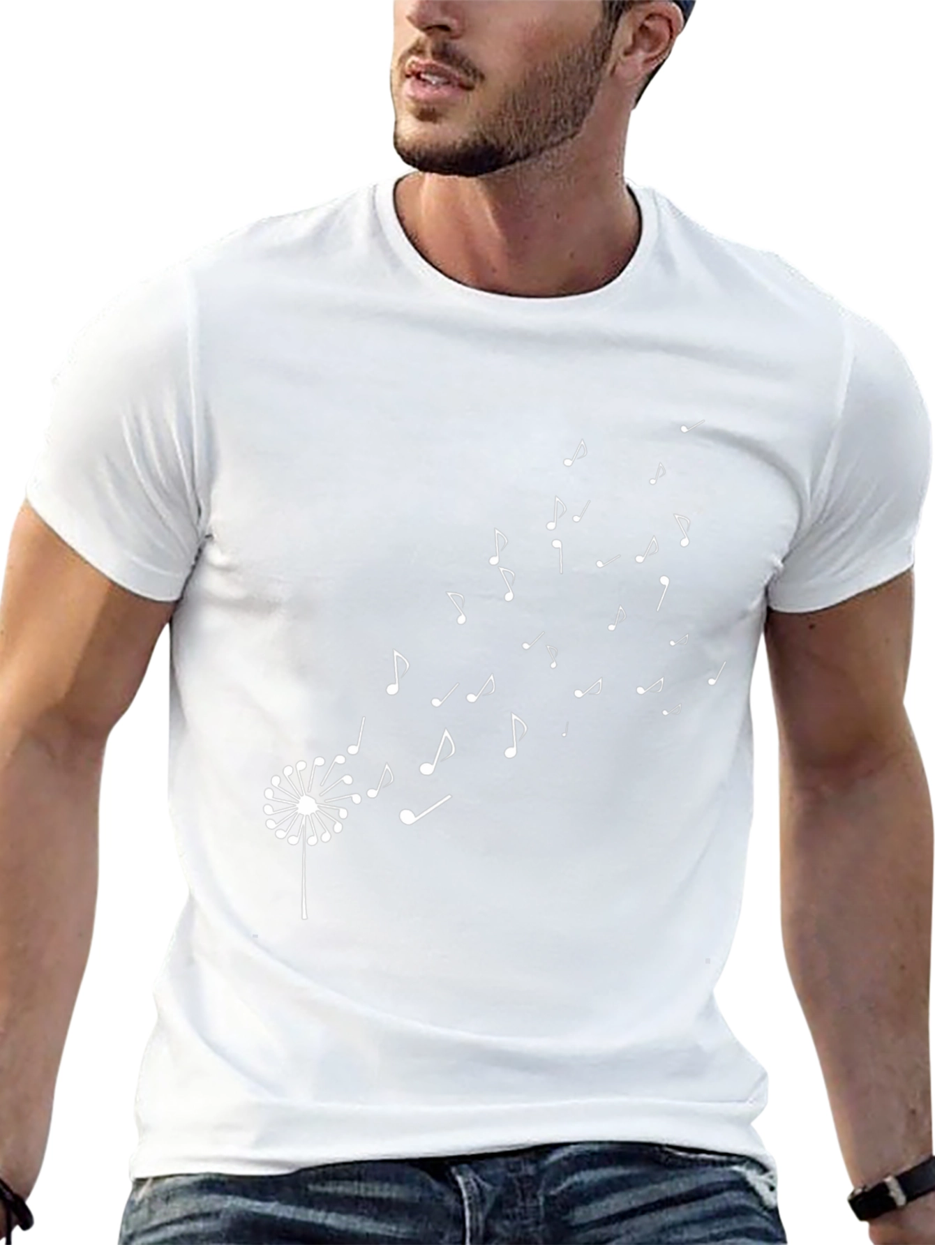 Music Notes Dandelion T-Shirt - Black Cotton Tee