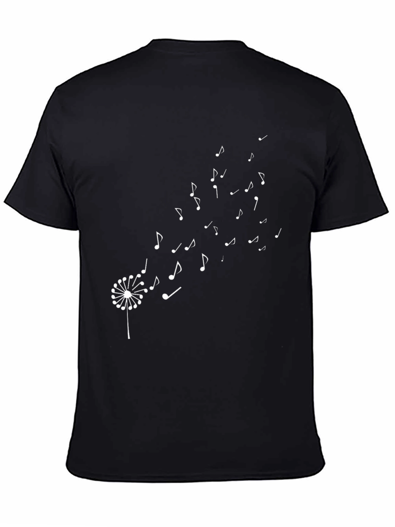 Music Notes Dandelion T-Shirt - Black Cotton Tee