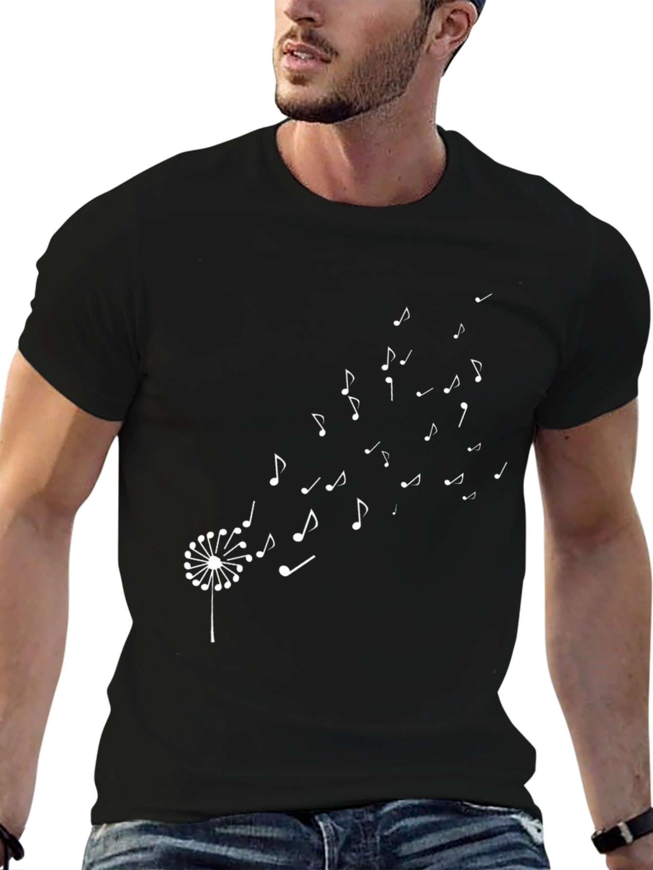 Music Notes Dandelion T-Shirt - Black Cotton Tee