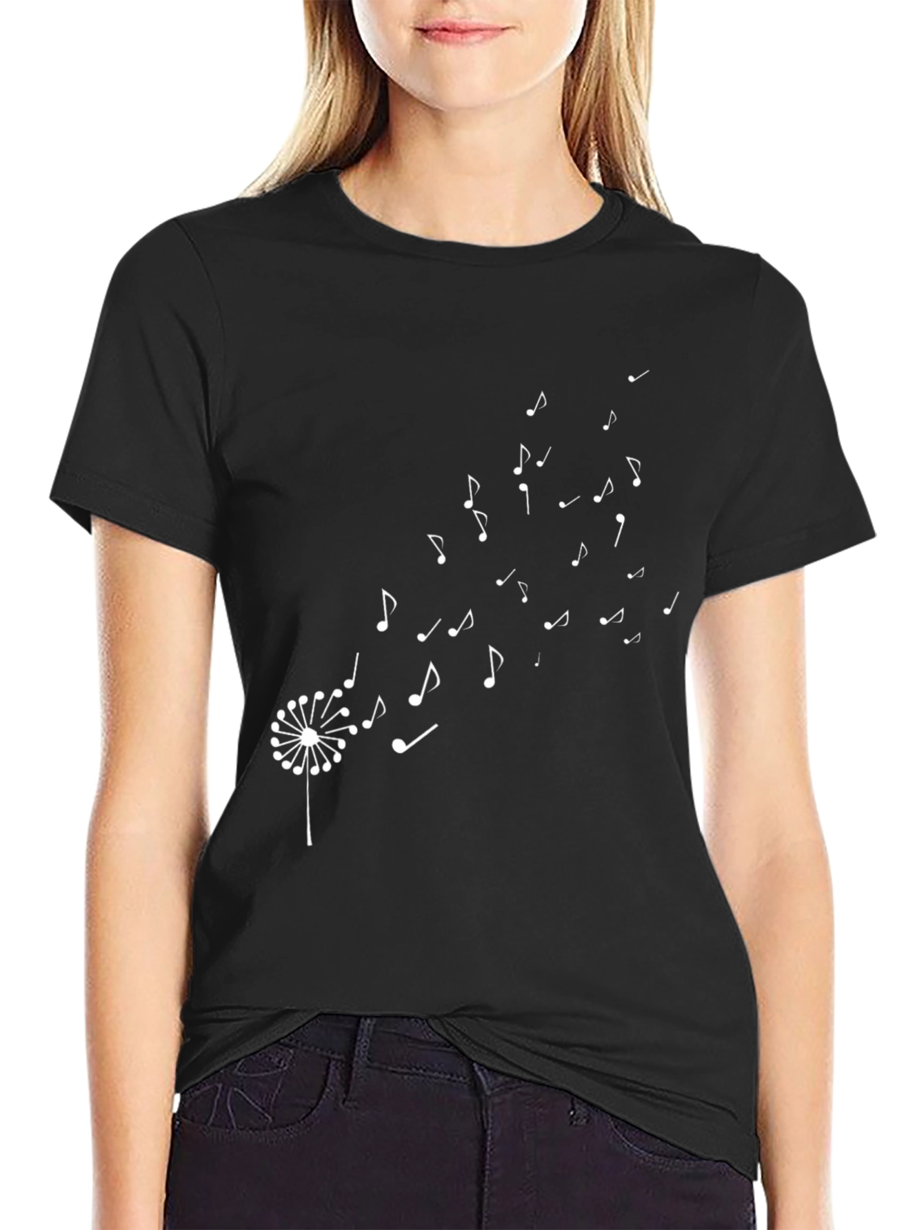 Music Notes Dandelion T-Shirt - Black Cotton Tee