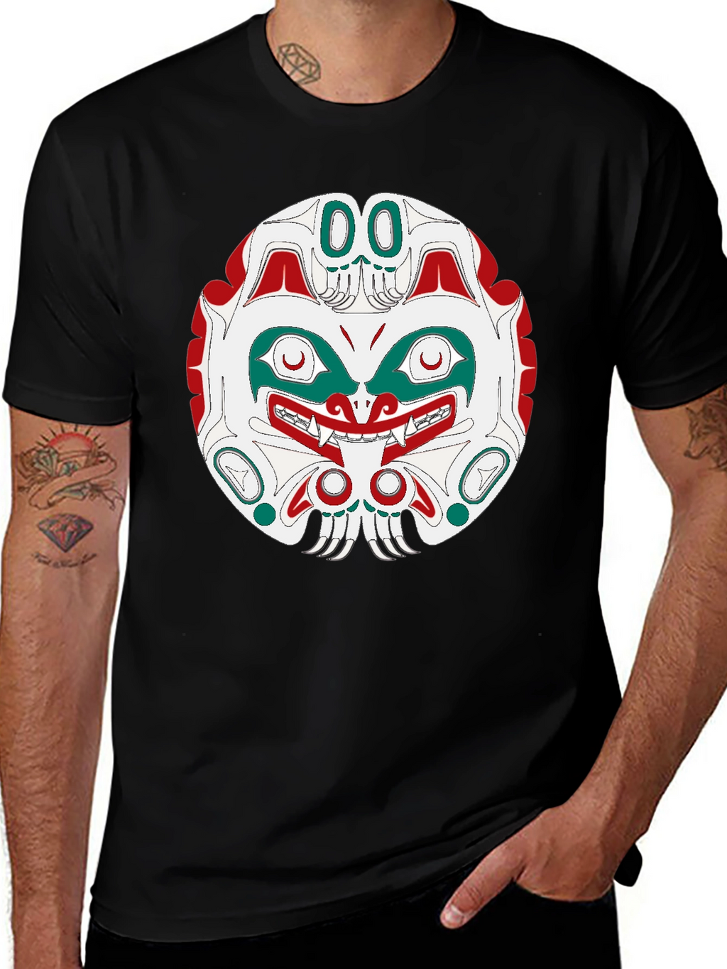 Tribal Mask Graphic Tee - Black