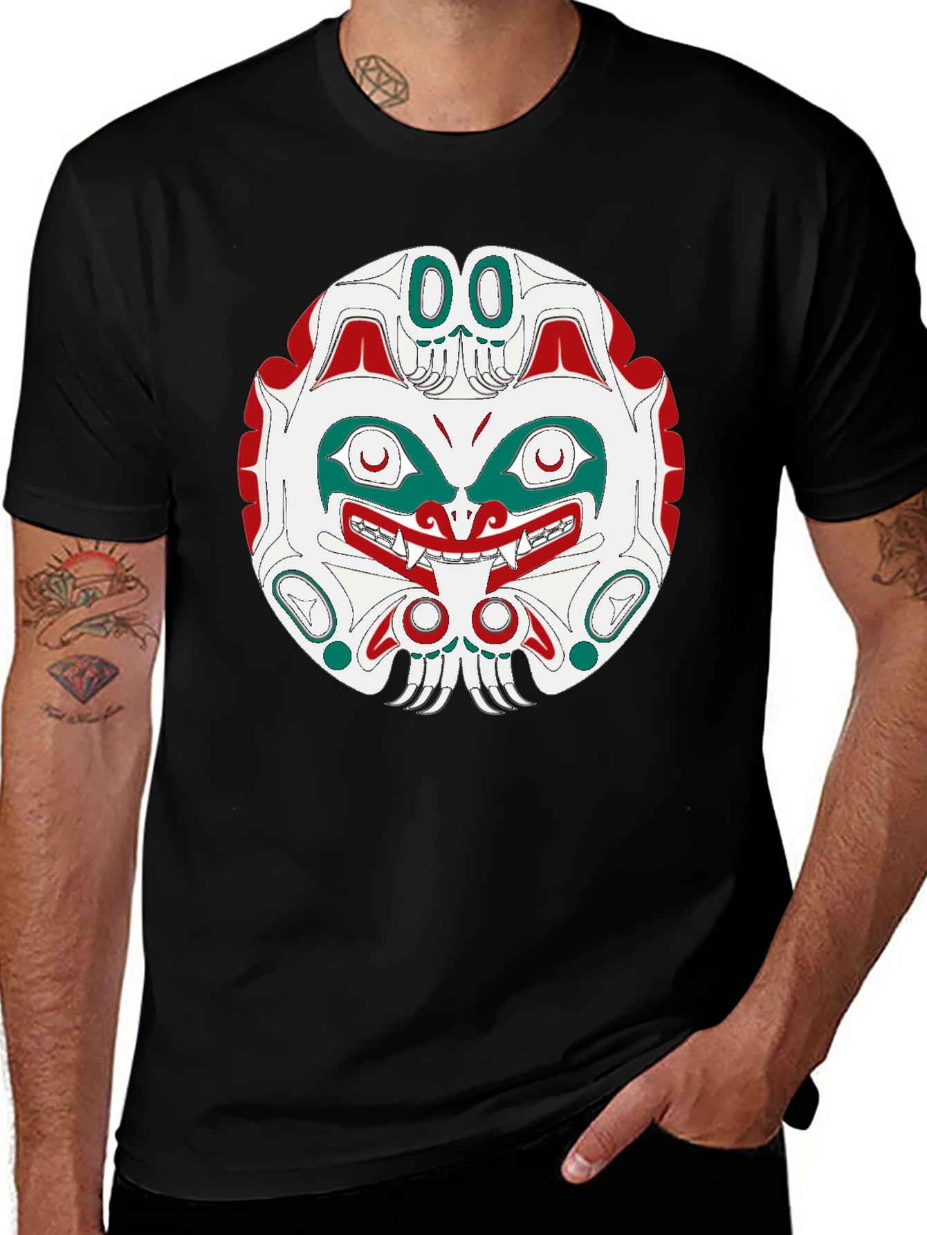Tribal Mask Graphic Tee - Black