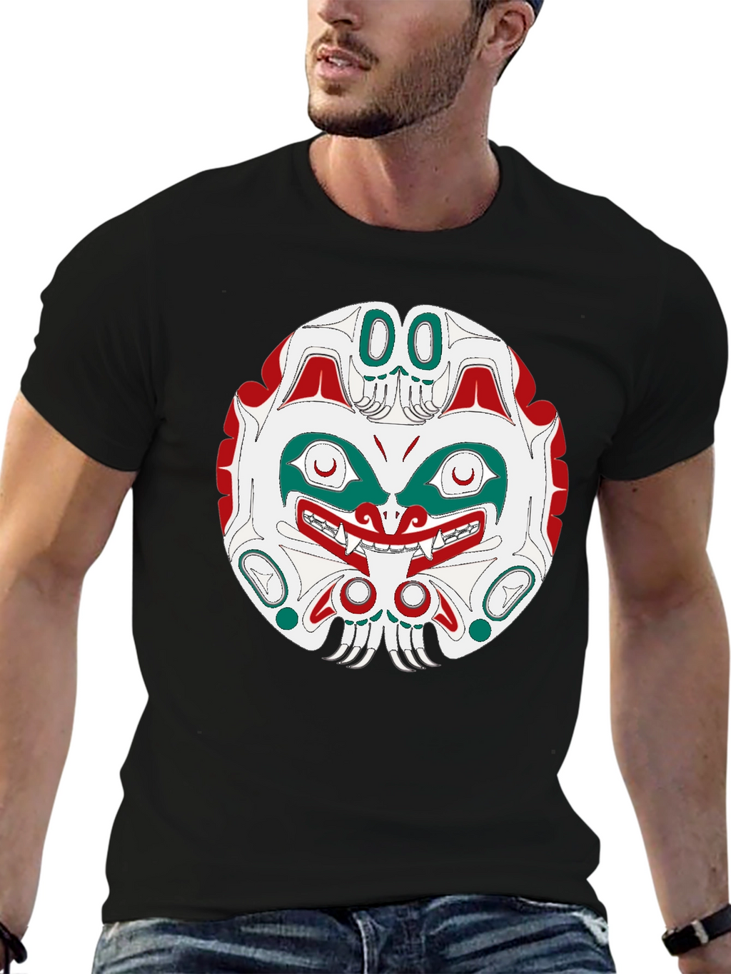 Tribal Mask Graphic Tee - Black