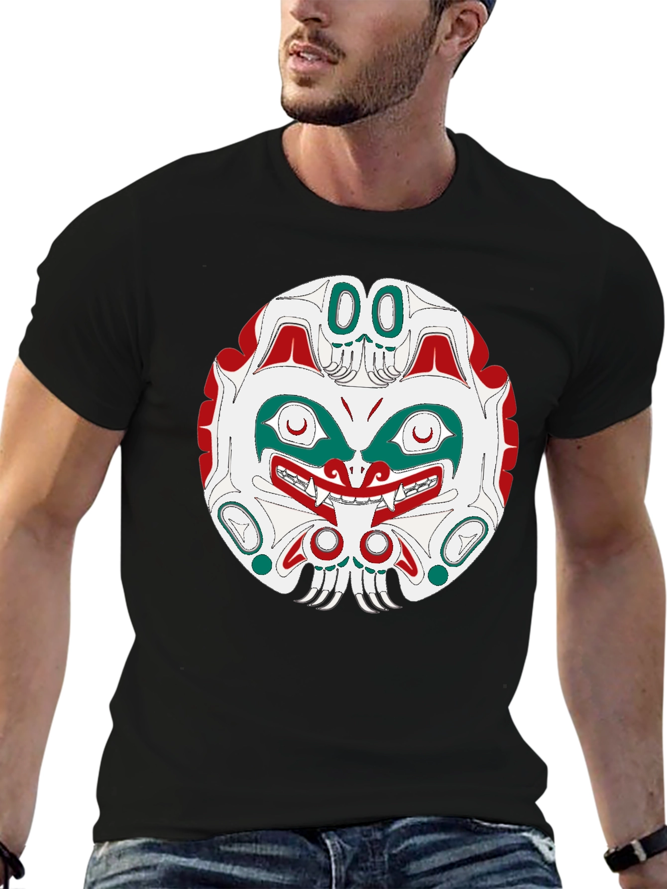 Tribal Mask Graphic Tee - Black