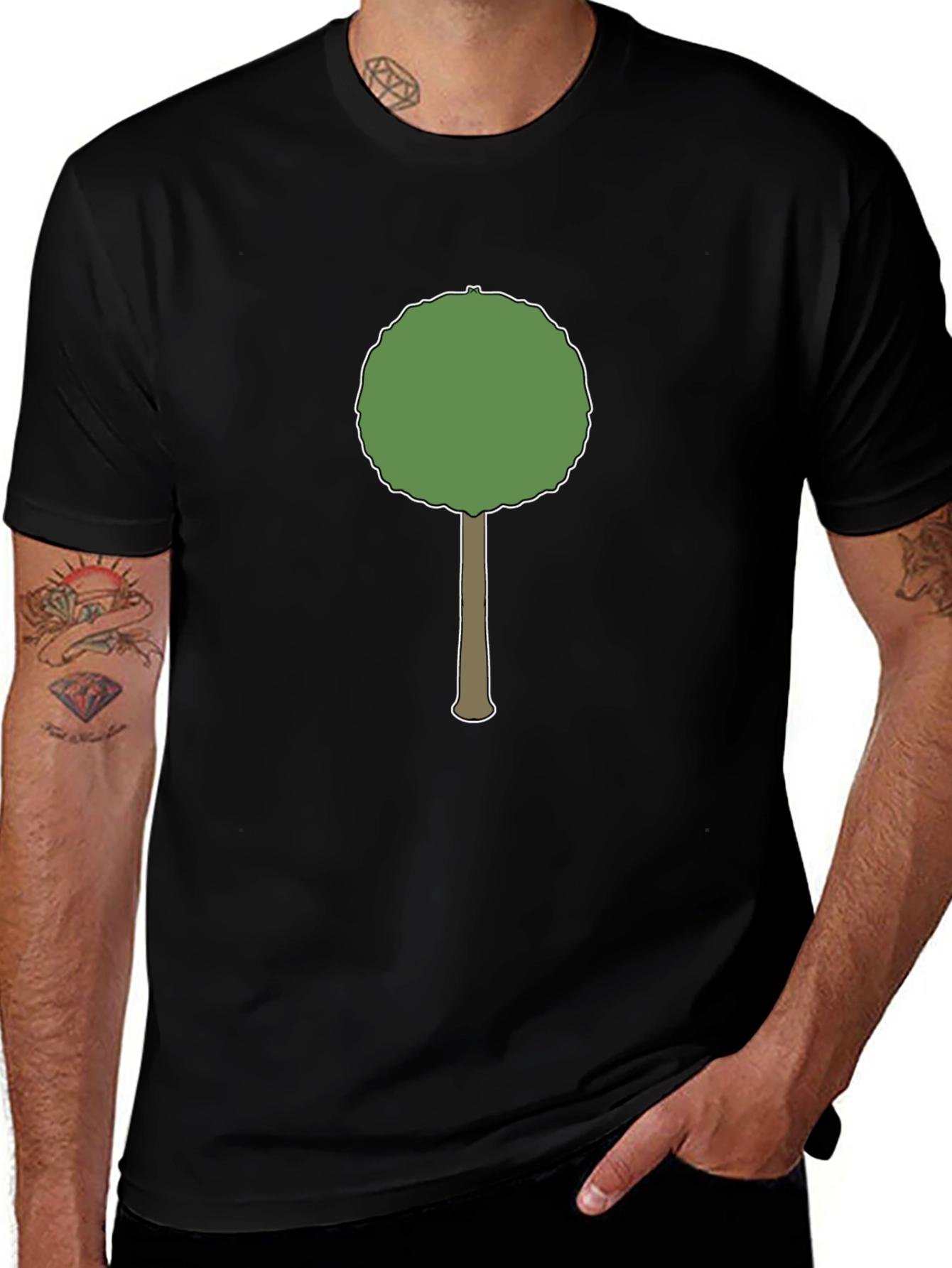 Cartoon Tree Graphic Black T-Shirt