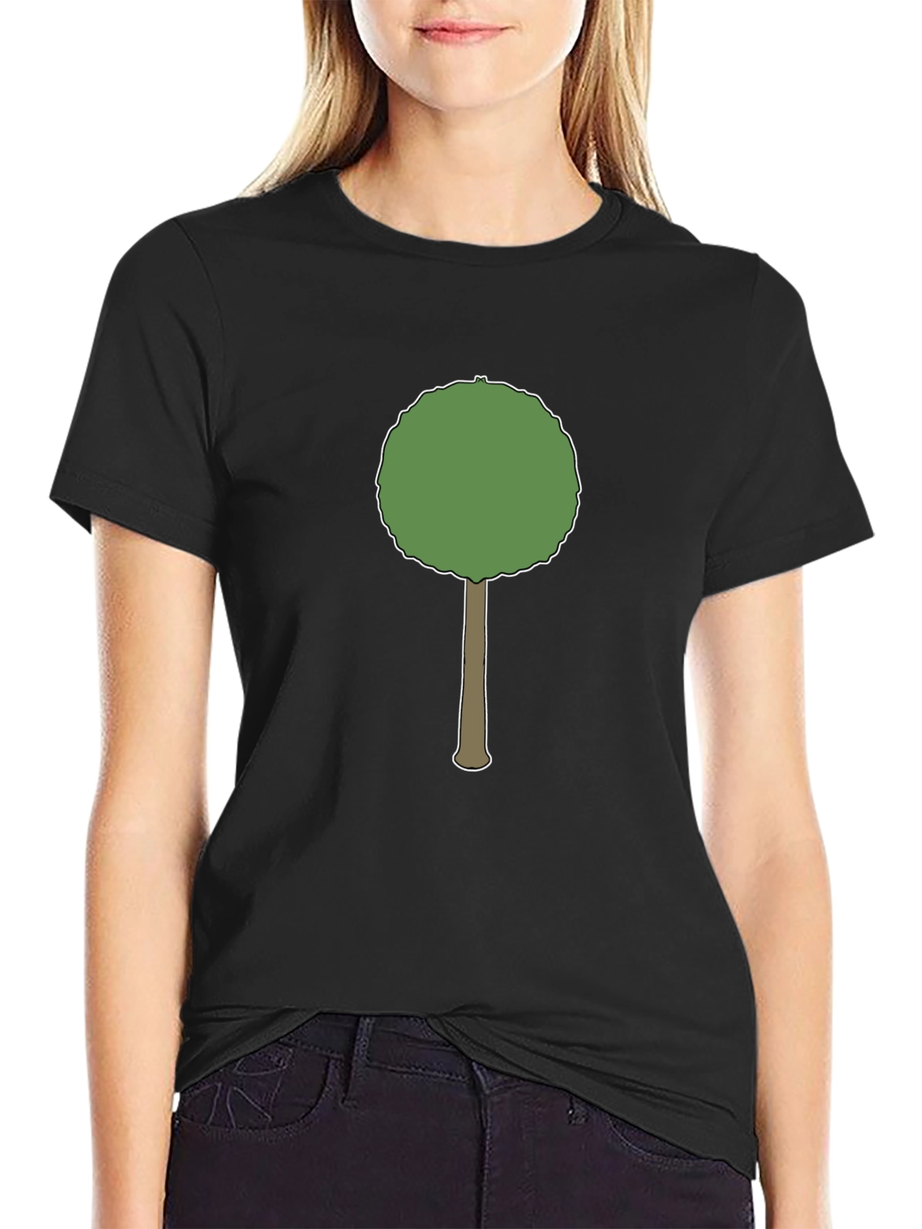 Cartoon Tree Graphic Black T-Shirt