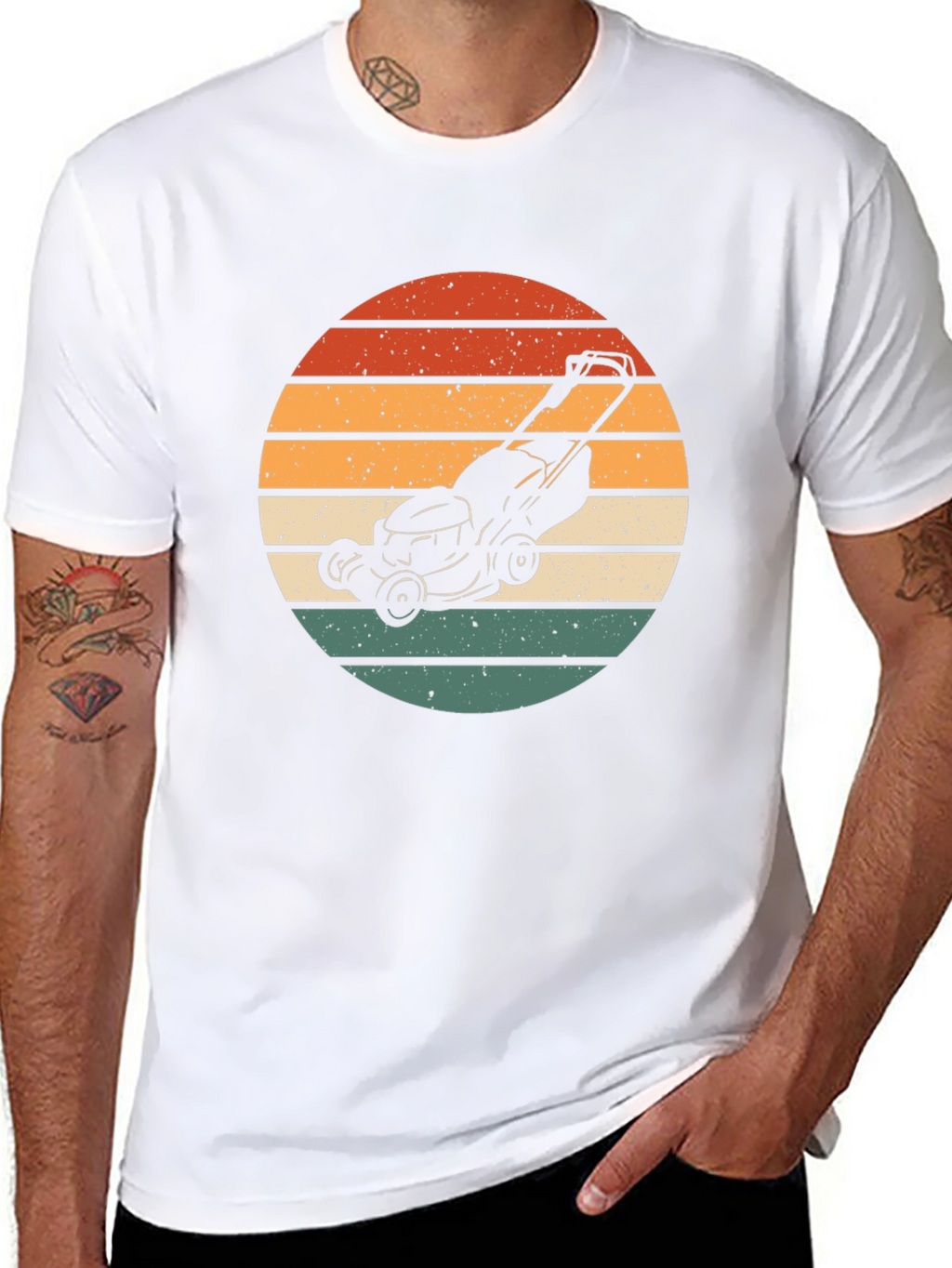 Retro Lawn Mower Sunset Graphic Tee - Black