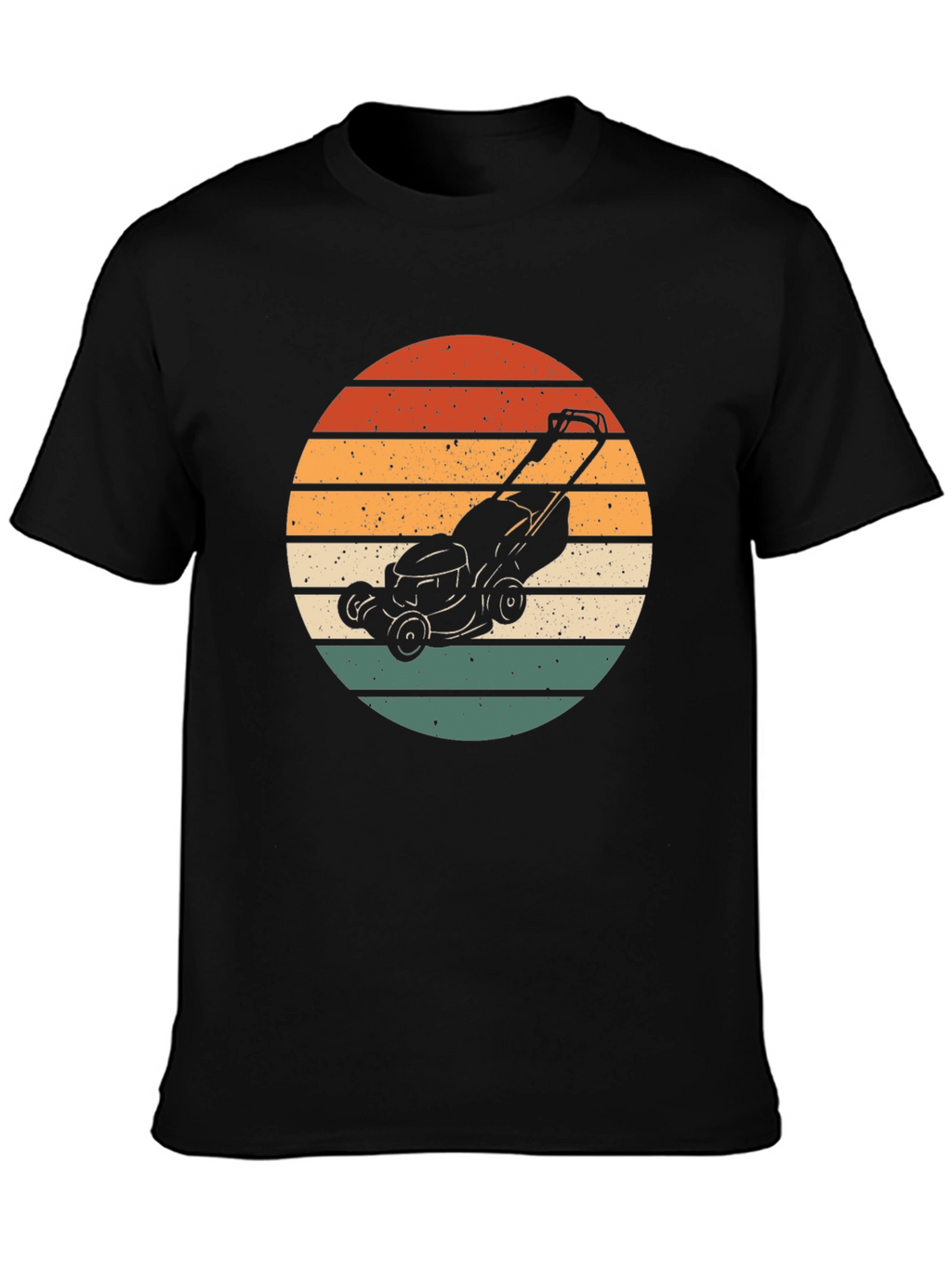 Retro Lawn Mower Sunset Graphic Tee - Black