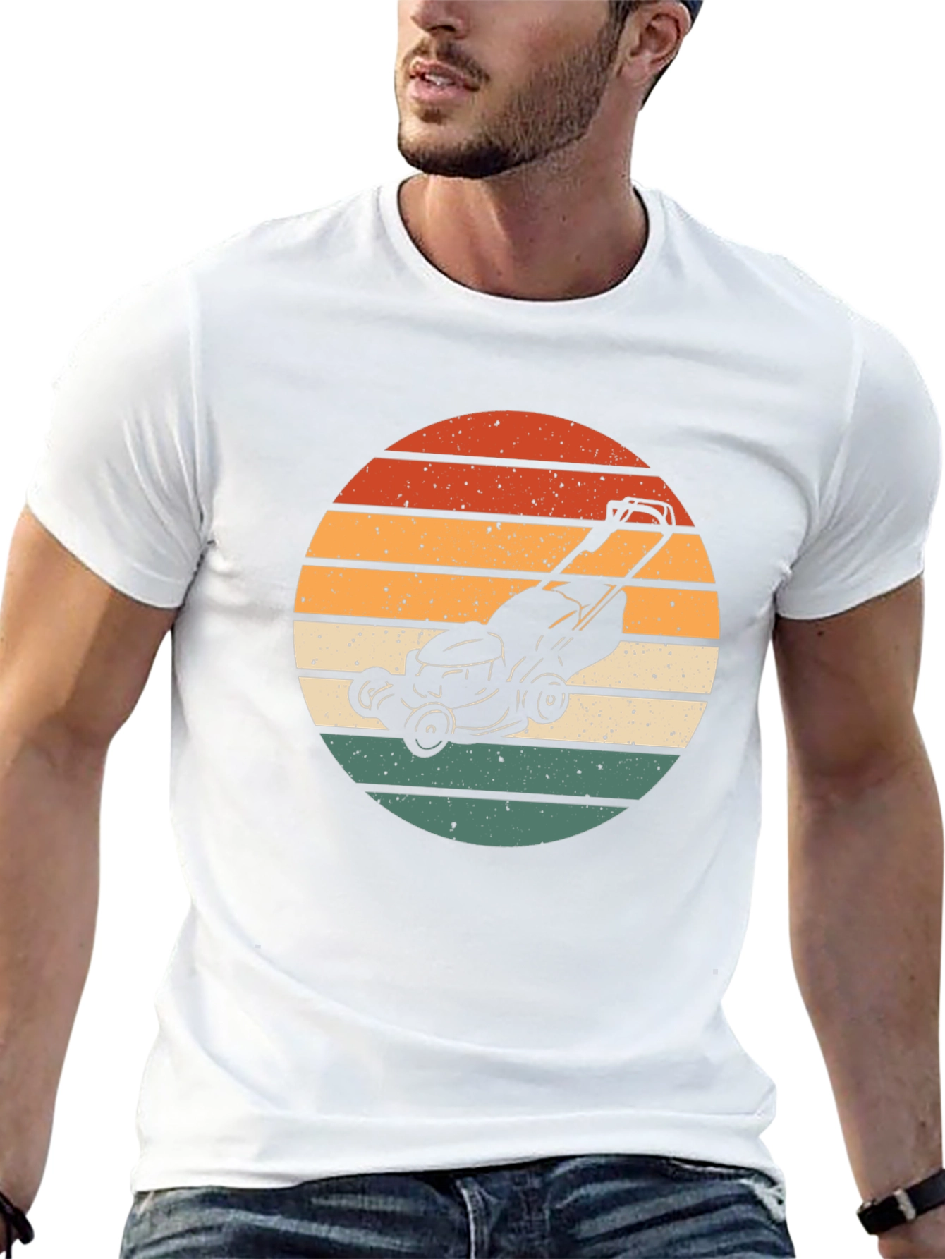 Retro Lawn Mower Sunset Graphic Tee - Black