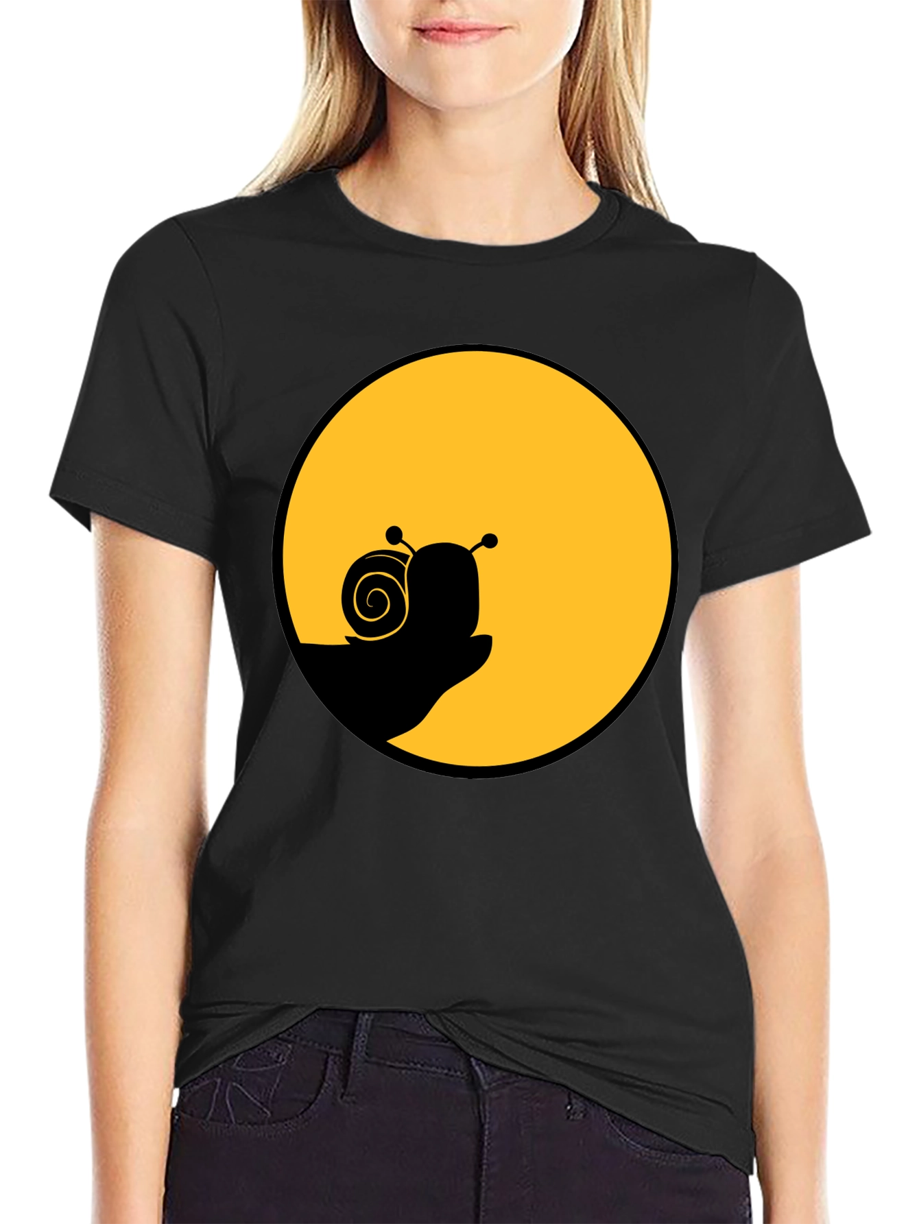 Snail Silhouette Graphic Tee - Black Cotton Blend