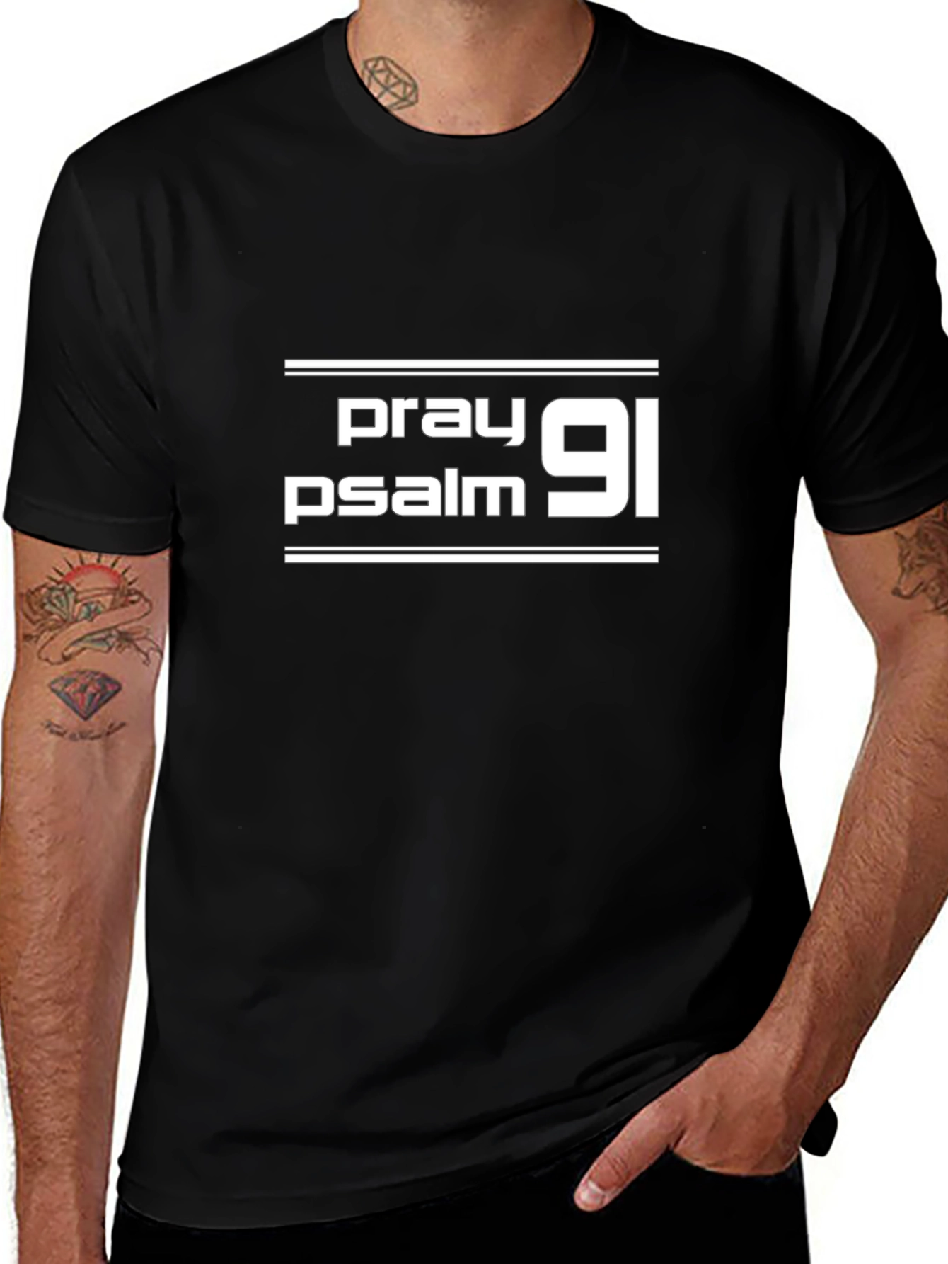 Pray Psalm 91 T-Shirt - Black Christian Tee