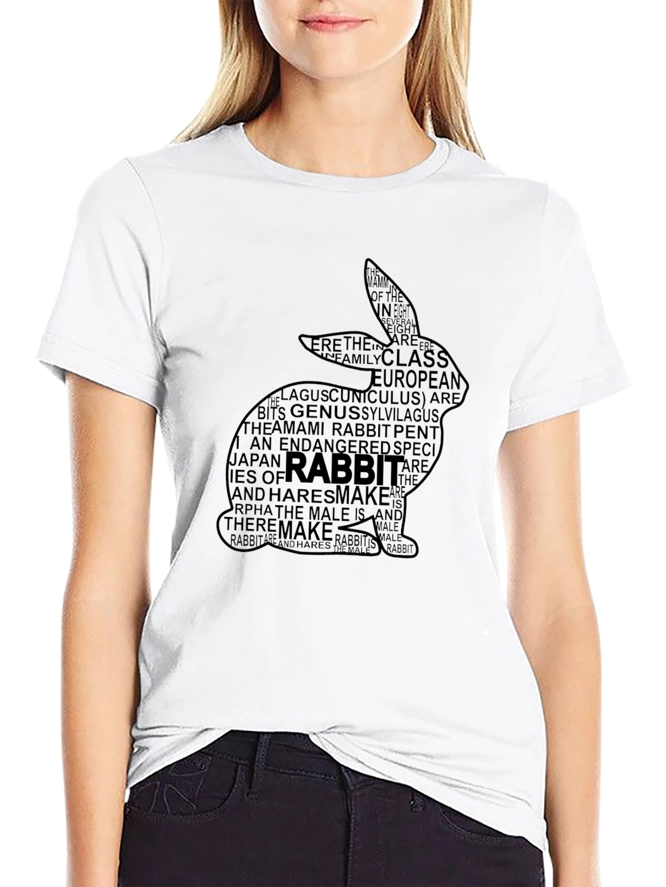 Rabbit Word Art Graphic Tee - Black