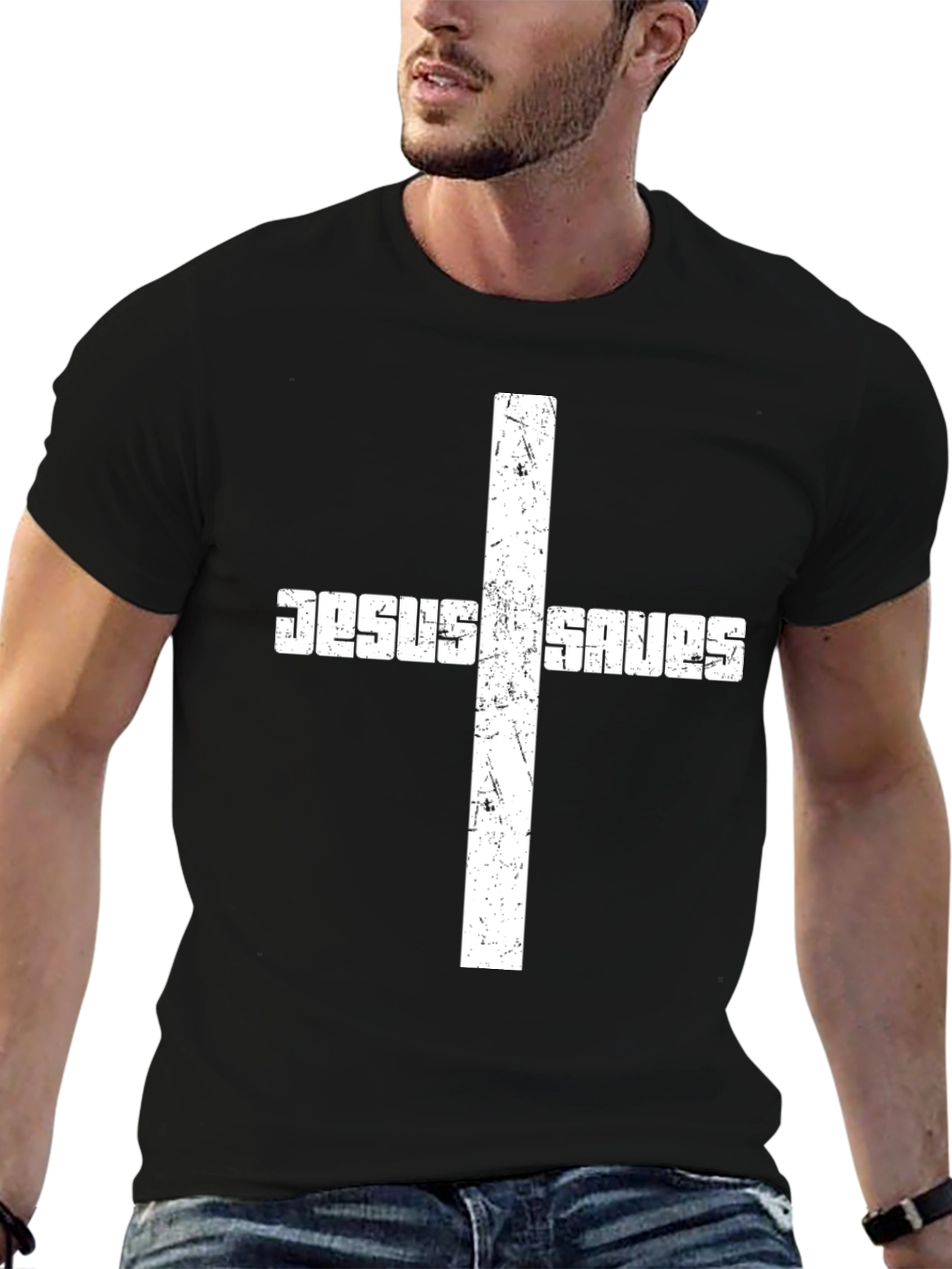 Jesus Saves Black Graphic T-Shirt