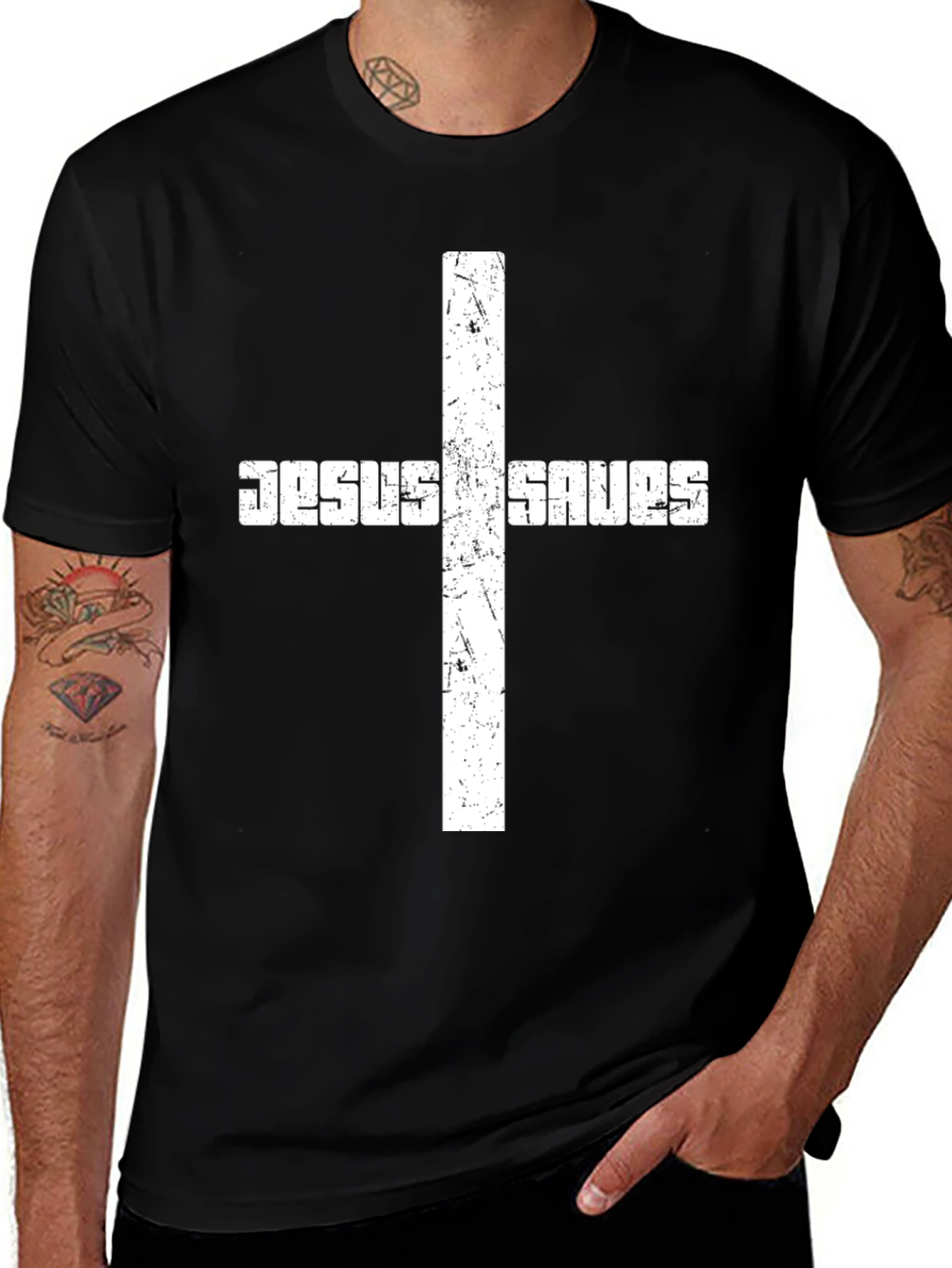 Jesus Saves Black Graphic T-Shirt